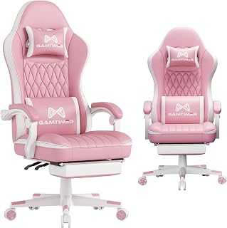 GAMTIMER Pink Gaming Chair with Footrest - Ergonomic Tall PC Chair, 400lb Capacity, Headrest Lumbar Support (51" High)