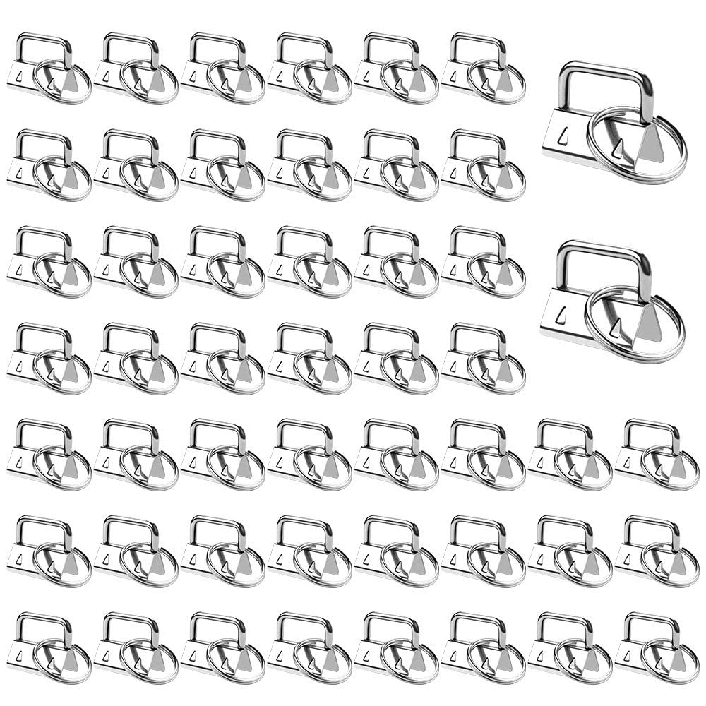 TERRIFI Key Fob Hardware, 50 PCS Keychain Bracelet Hardware with Key Rings, Metal Tail Clip Wristlet Sets, Perfect for Bag Wristlets with Fabric/Ribbon/Webbing/Embossed and Other Hand Craft - 25mm