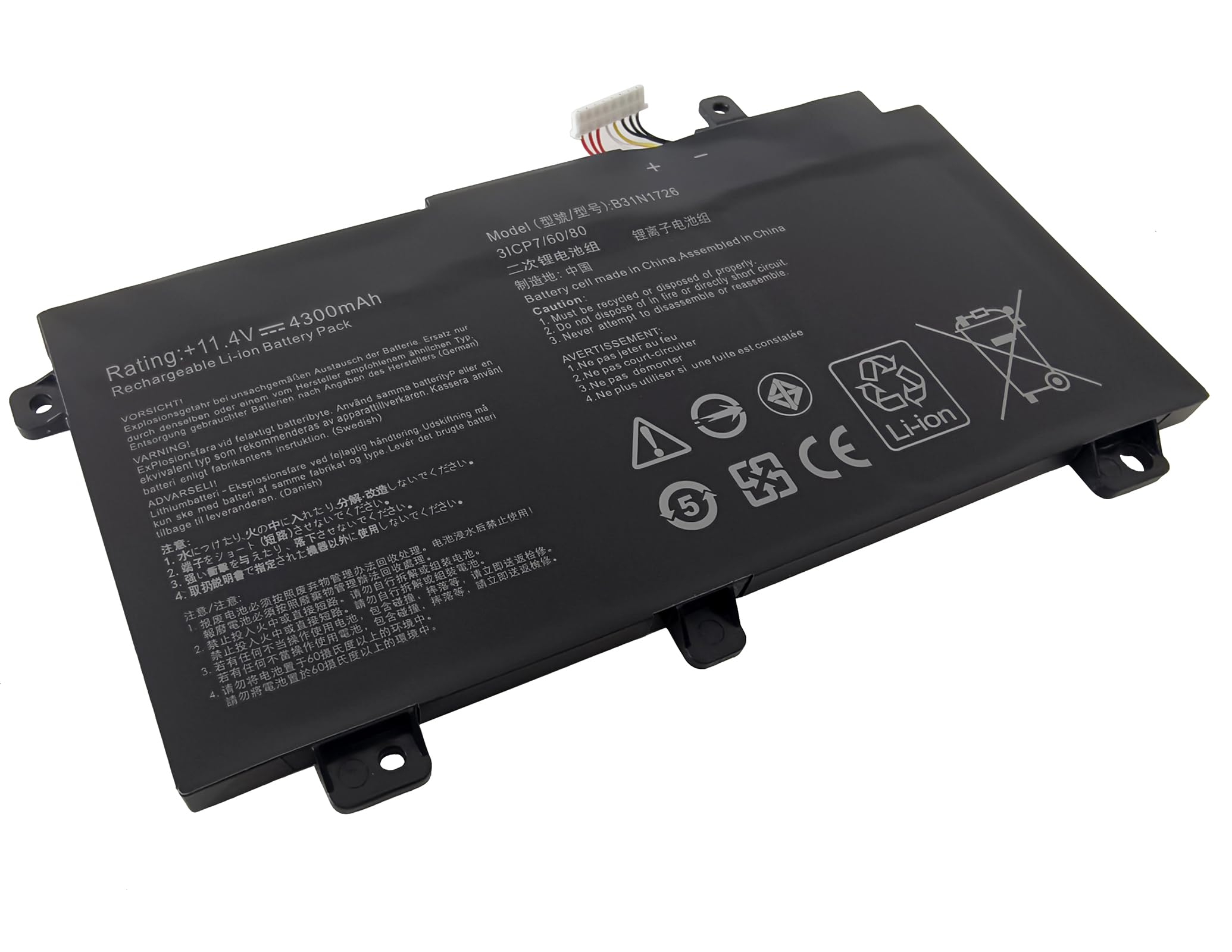 B31N1726 Batería para ASUS B31N1726 0B200-02910000 TUF Gaming FX504 FX504G FX504GD FX504GE FX504GM FX505 FX505DT FX505DV FX505DU 【Cable Corto】