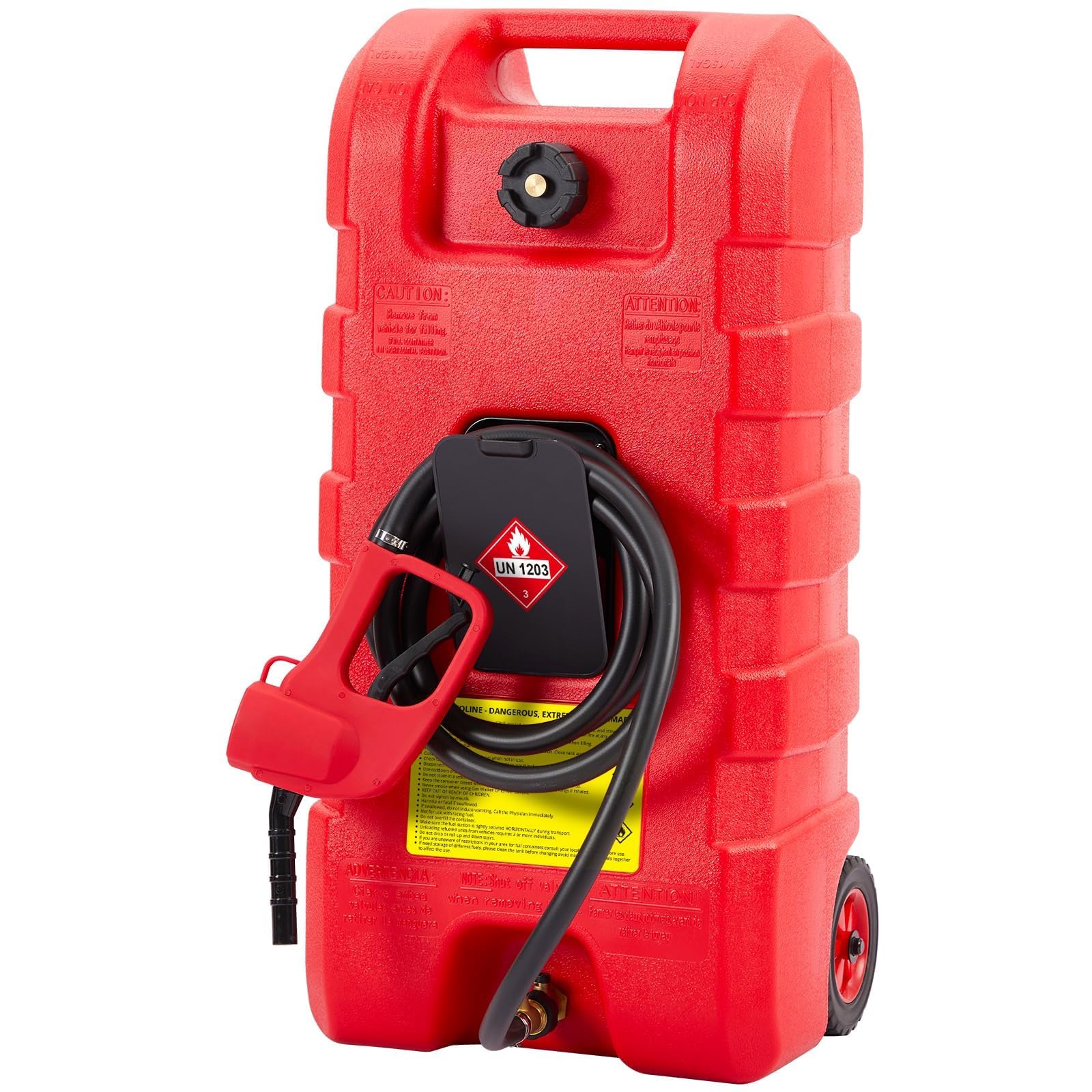 Chariot à carburant 15 gal (57 L) sur roues – Pompe manuelle de transfert, tuyau 3 m (10 ft), réservoir étanche essence/carburant pour auto/bateau/tondeuse/ATV – Rouille