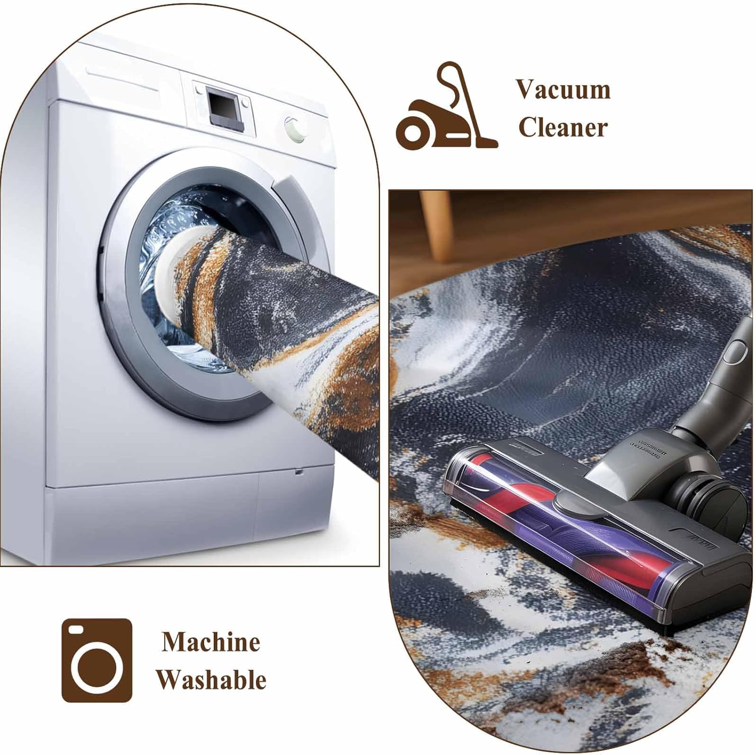 Navy Blue Brown Marble Washable Rug 6x9 Rugs for Living Room Large Area Rug Soft Non-Slip Low Pile Non-Shed Dining Room Rugs Minimalist Abstract Art Floor Carpet for Bedroom Office Nursery