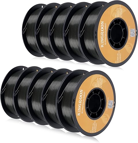 Kingroon PLA - Filamento para impresora 3D, 10 rollos, precisión dimensional +- 0.001 in, carrete de 22 libras (22 libras), 0.069 in, color negro disponible en Yaxa Peru