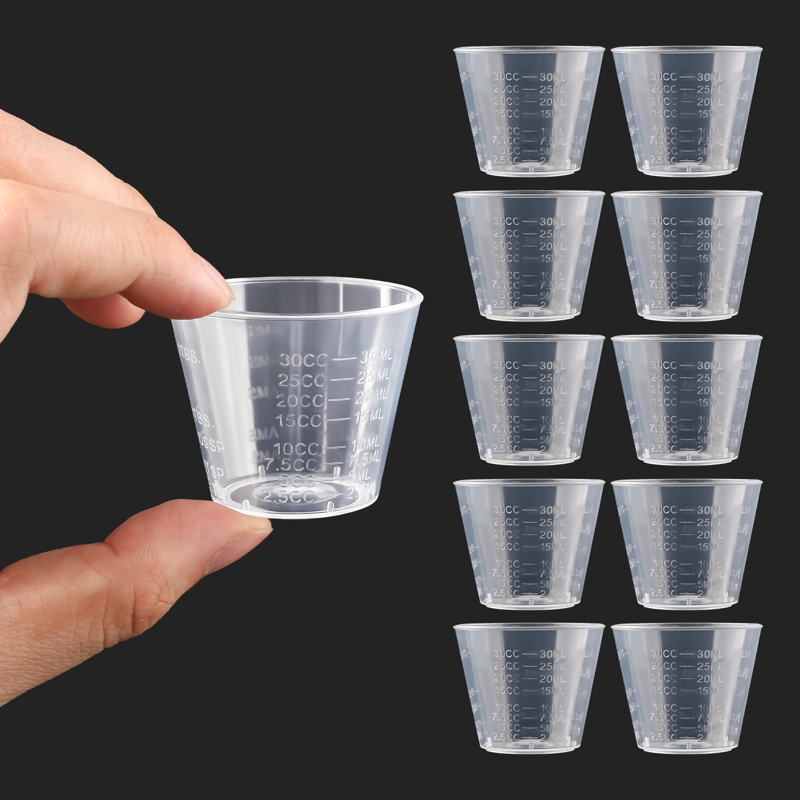 10PCS Five Units of Measurement Transparent Plastic Measuring Cups, 30ml/1.02oz Teusable Mini Medicine Cups, Suitable for Kitchen Baking, Laboratory Use and Measuring Medicines