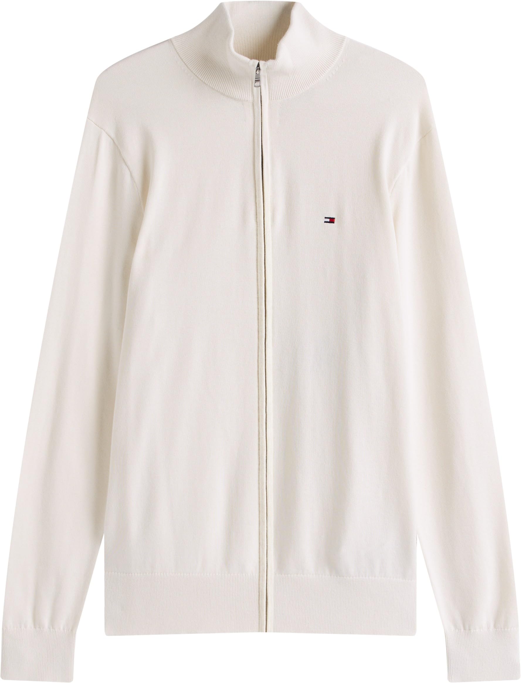 Tommy Hilfiger Herren Pullover mit Reißverschluss Essential Cotton Zip Thru Stehkragen