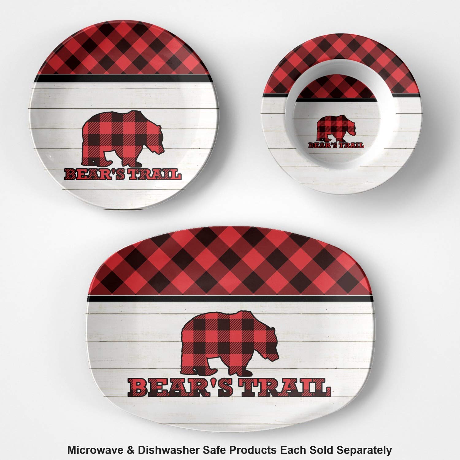 Personalized Lumberjack Plaid Plastic Bowl - Microwave Safe - Composite Polymer