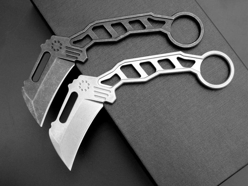 Ccanku C1120 Fixed Blade Knife D2 All Steel Handle Claw Knife with Kydex Sheaths for Outdoor, EDC, Camping, Survival (Black)