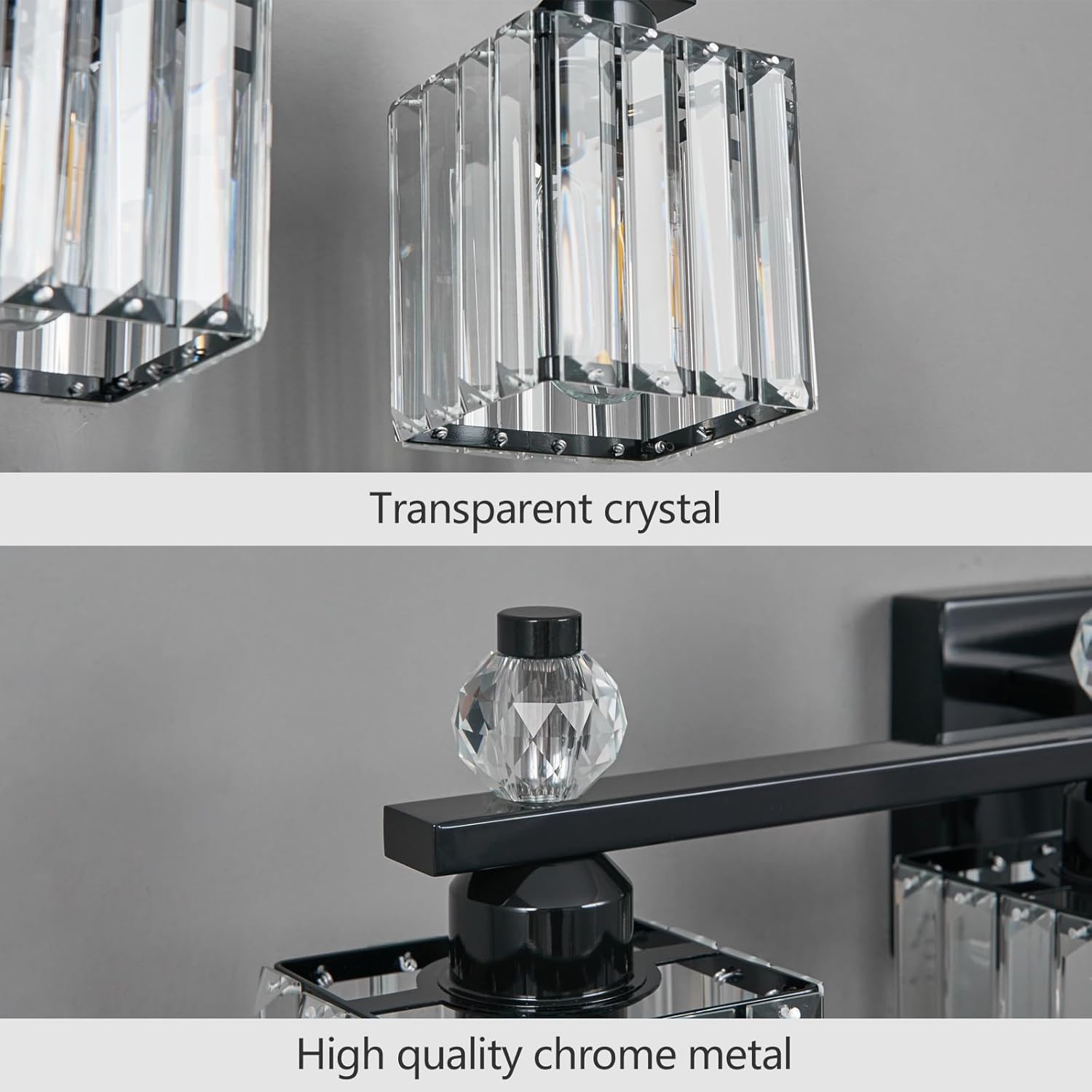 Vanity Lights 4-Light Modern Crystal Vanity Light Plating Black Bathroom Light Fixtures Over Mirror Crystal Bathroom Vanity Lighting Fixtures
