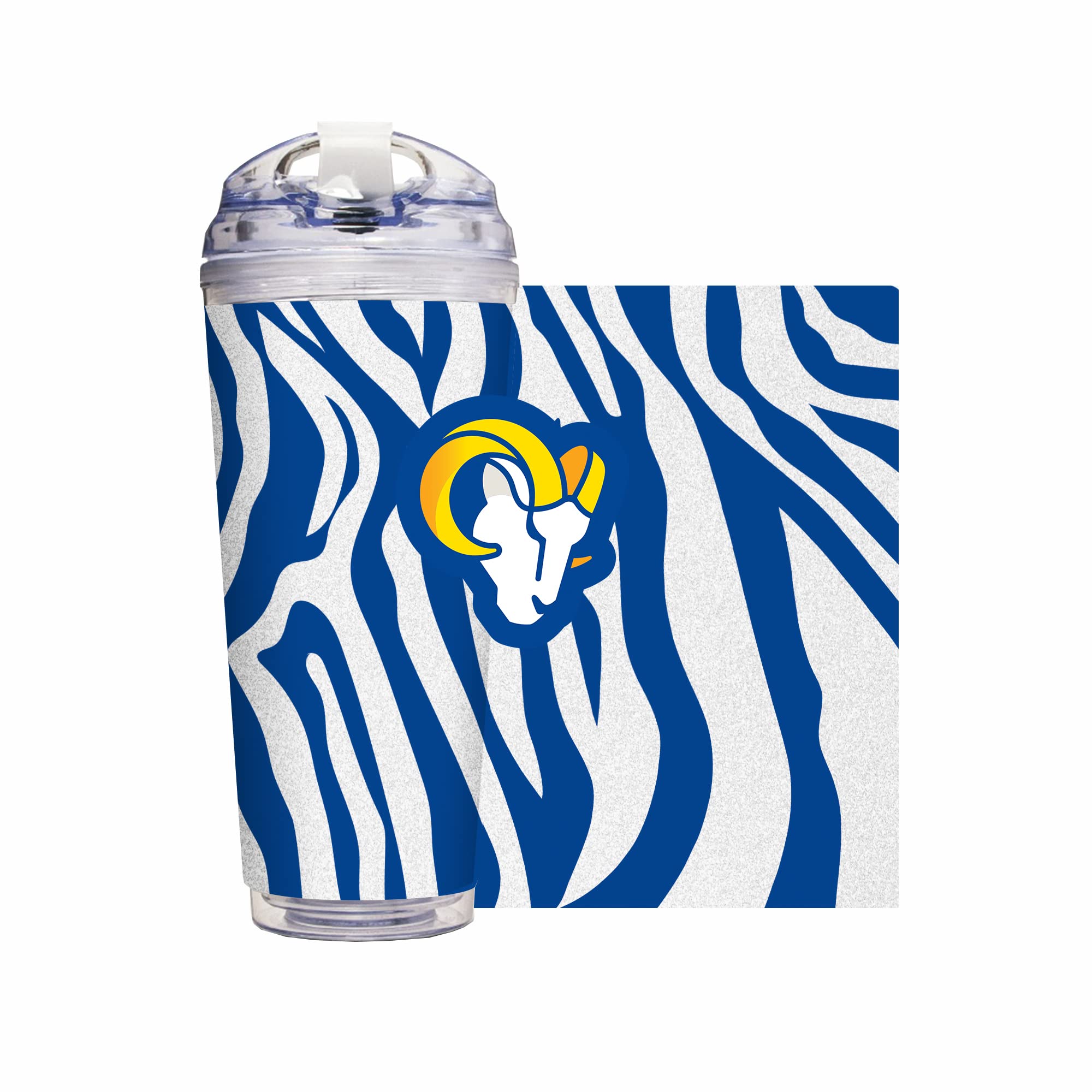 Rico Industries NFL Football Glitter 24oz Acrylic Glitter Tumbler with Hinged Lid, Officially Licensed Double Wall Tumbler with Straw