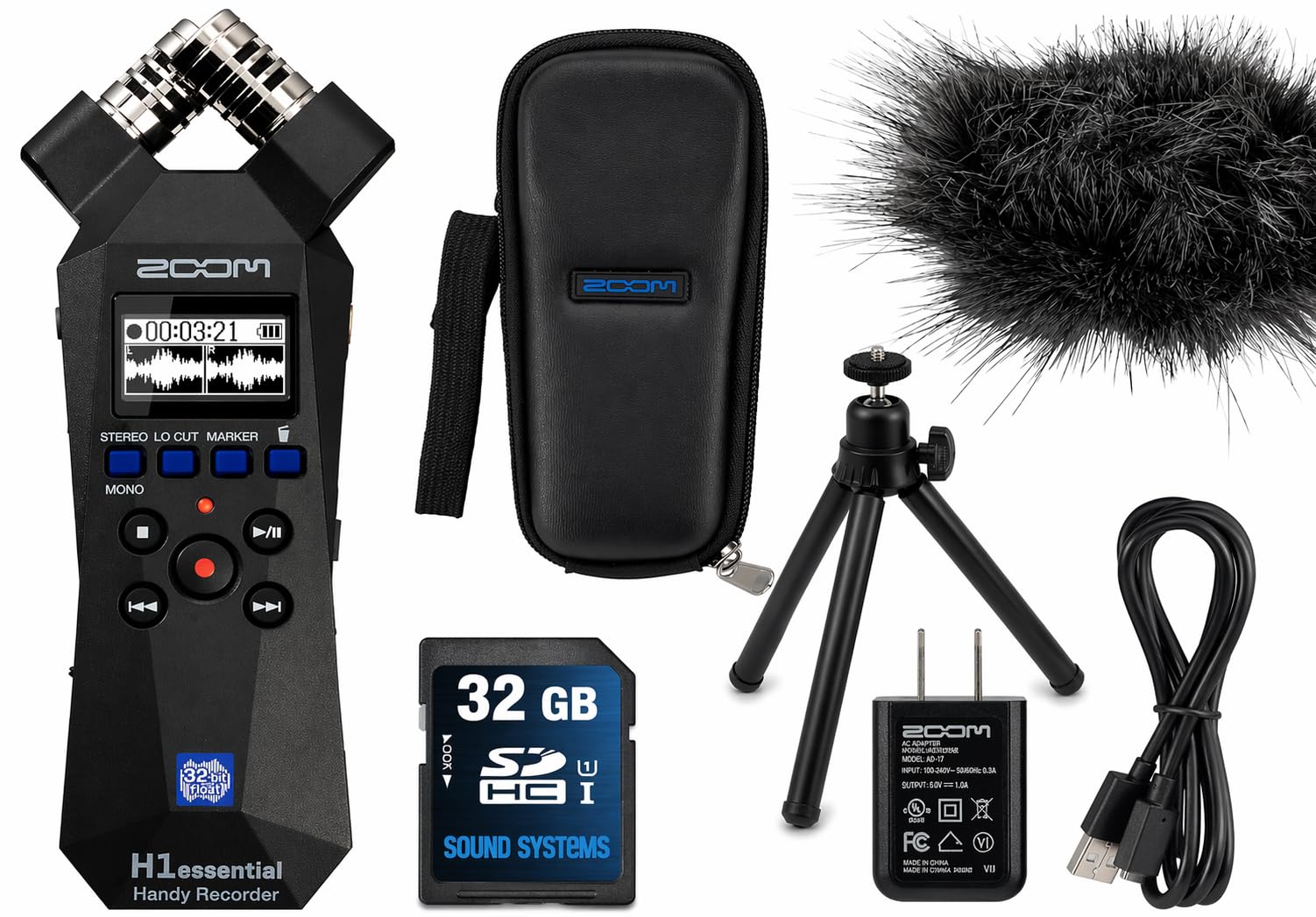H1essential 2-Track 32-Bit Float Portable Audio Recorder Bundle with APH-1e, Hairy Windsc…