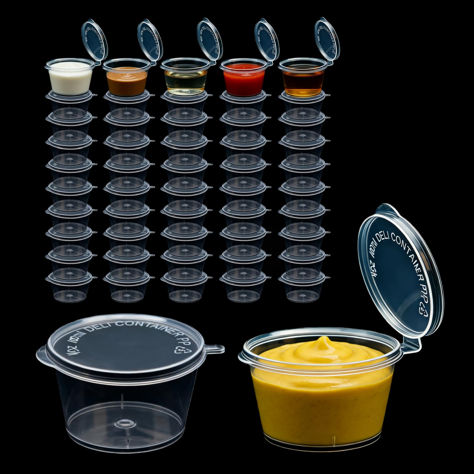Sixinfeto Small Plastic Containers with Lids 50 PCS Leakproof Deli Containers 100ml Reusable Food Containers 4oz for Meal Prep and Sauces