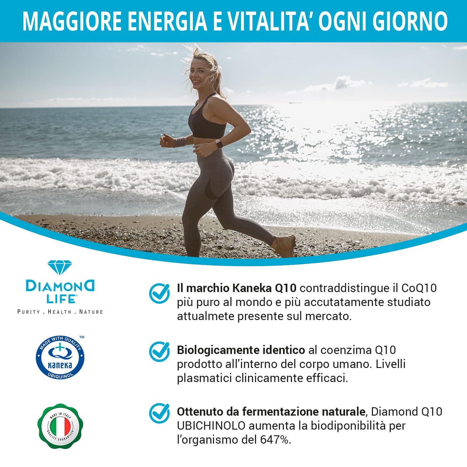 DIAMOND Q-OX - Q10 UBICHINOLO Bio-Potenziato | Nutraceutico a Base di Ubichinolo Kaneka QH® Puro Altamente Assimilabile | Fermentato Naturalmente | 30 Softgel Scure | Senza Glutine, No OGM