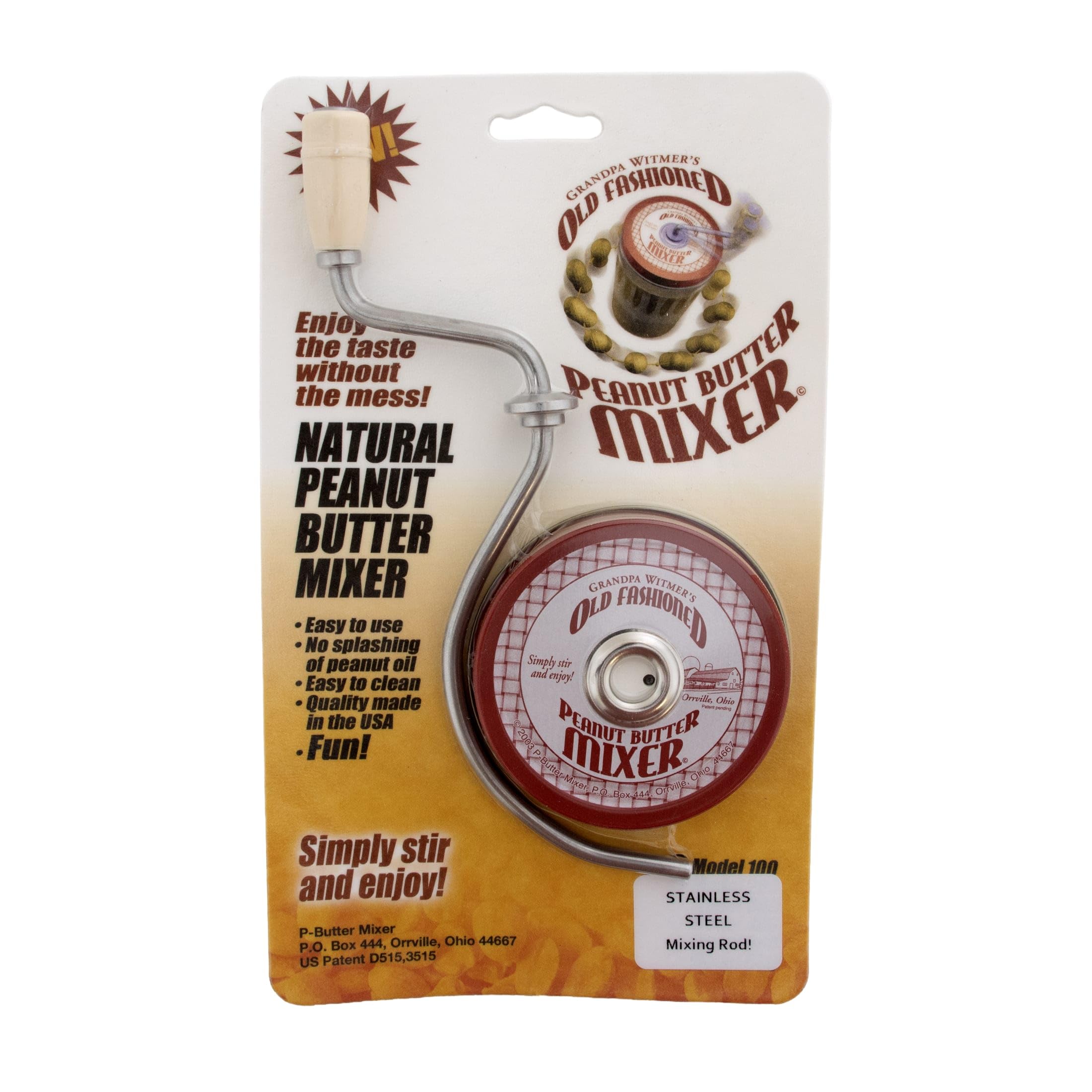 Organic Self Cleaning Peanut Butter Mixer, white, 16-ounce jar with 3"" diameter mouth." (3214)