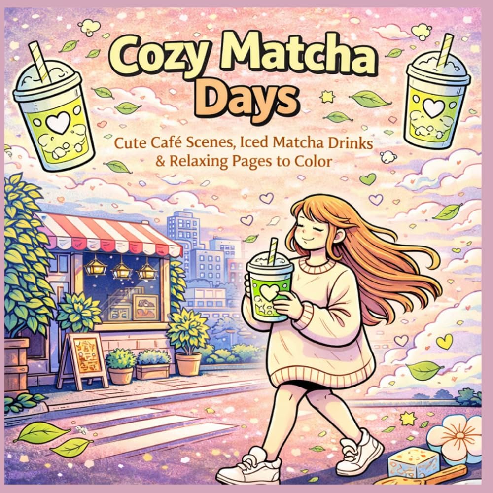 Cozy Matcha Days: Cute Café Scenes, Iced Matcha Drinks & Relaxing Pages to Color