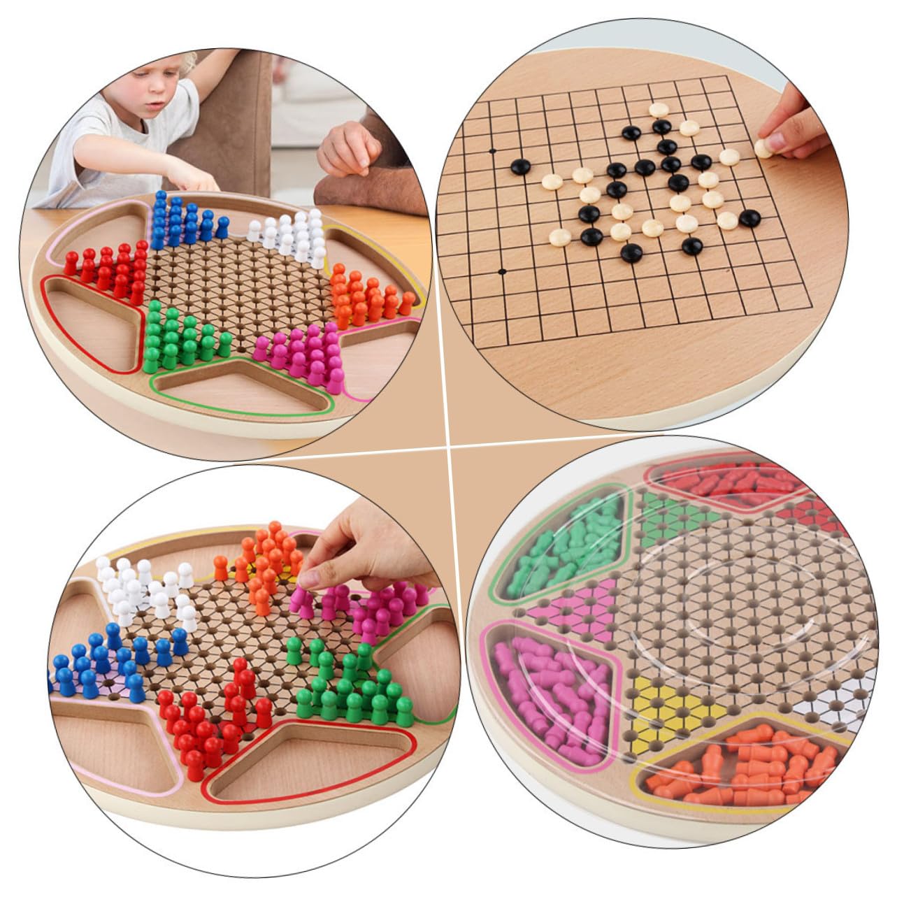 Mikikit Gioco da Tavolo Dama Cinese in Legno Set Educativo Gobang per Ragazzo Ragazza Gioco Cognitivo da Tavolo in Legno Massello Resistente per Sviluppo Intelligenza e Intrattenimento