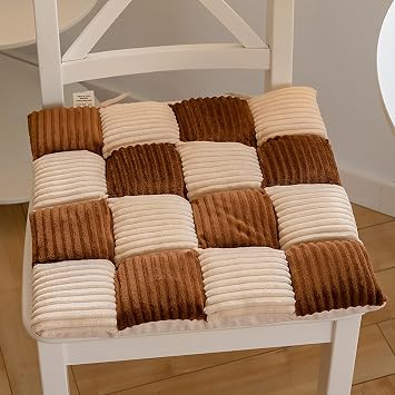 Plush Chair Pads Seat Cushion with Ties,Corduroy Soft Thick Chair Cushion for Office Mat,Reduce Pressure Square Seat Pad for Bedroom Dining Room-Brown,42x42cm