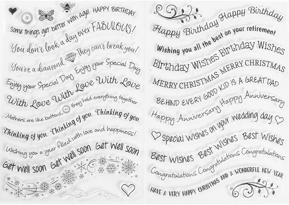 MaGuo Happy Birthday Clear Stamps All Occasion Best Wishes Word and Phrase Image for Card Making Greeting Phrases Clear Stamps DIY Scrapbooking