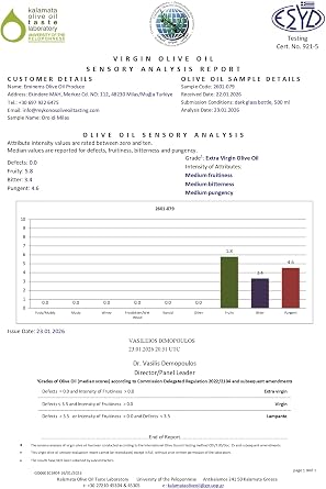 Oro di Milas Organik Premium Reserve Memecik Natürel Sızma Zeytinyağı, Erken Hasat Soğuk Sıkım, 600+ mg/kg Yüksek Polifenol, 2025/2026 Hasat, AB PDO Coğrafi İşaretli, Uluslararası Ödüllü, 500 mL