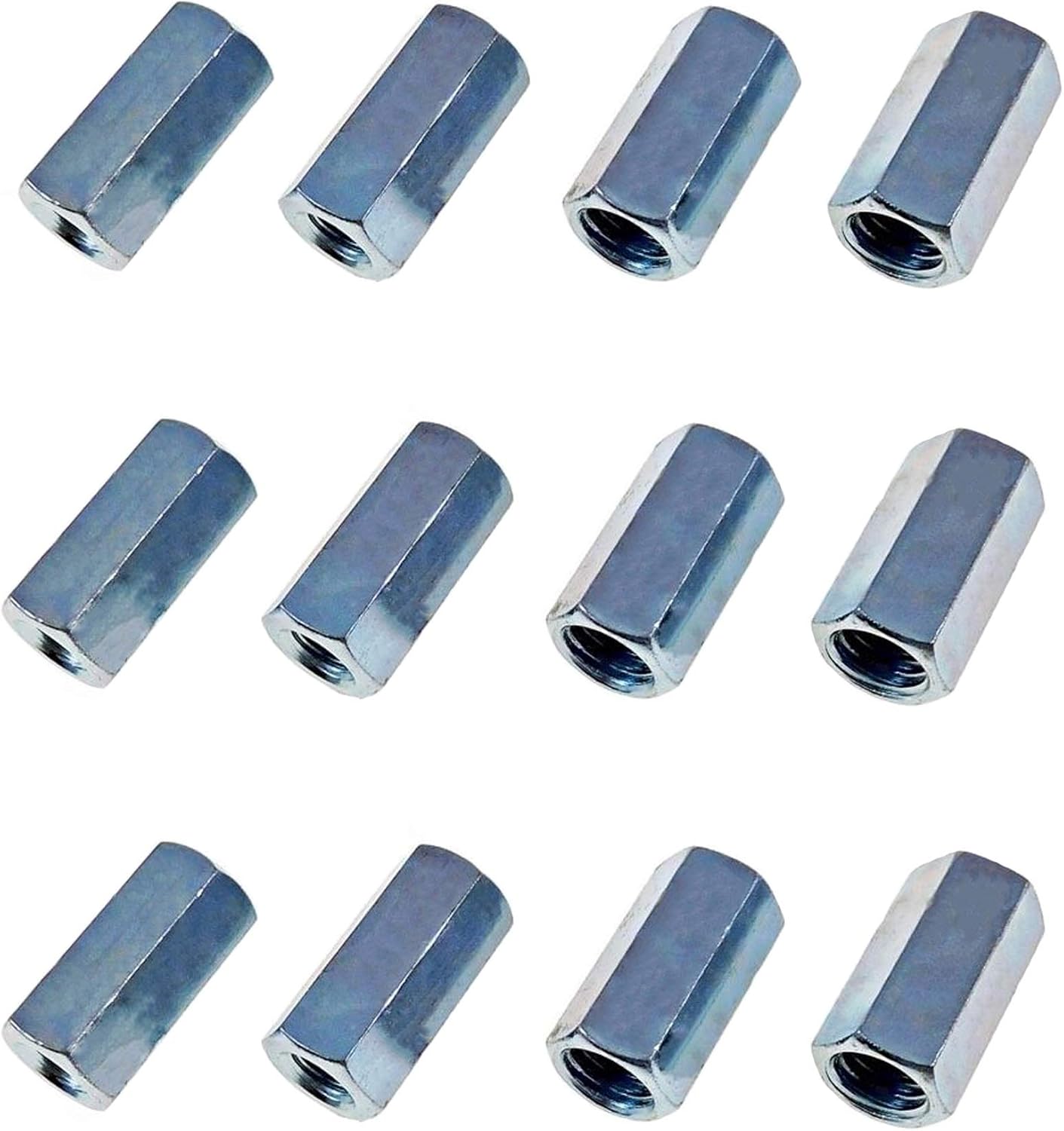 3/8-16 to 1/4-20 x 1 Long Coupling Reducer Nut, Reducer Hex Coupling Nuts with Zinc Plate, Nut Reducer (12)