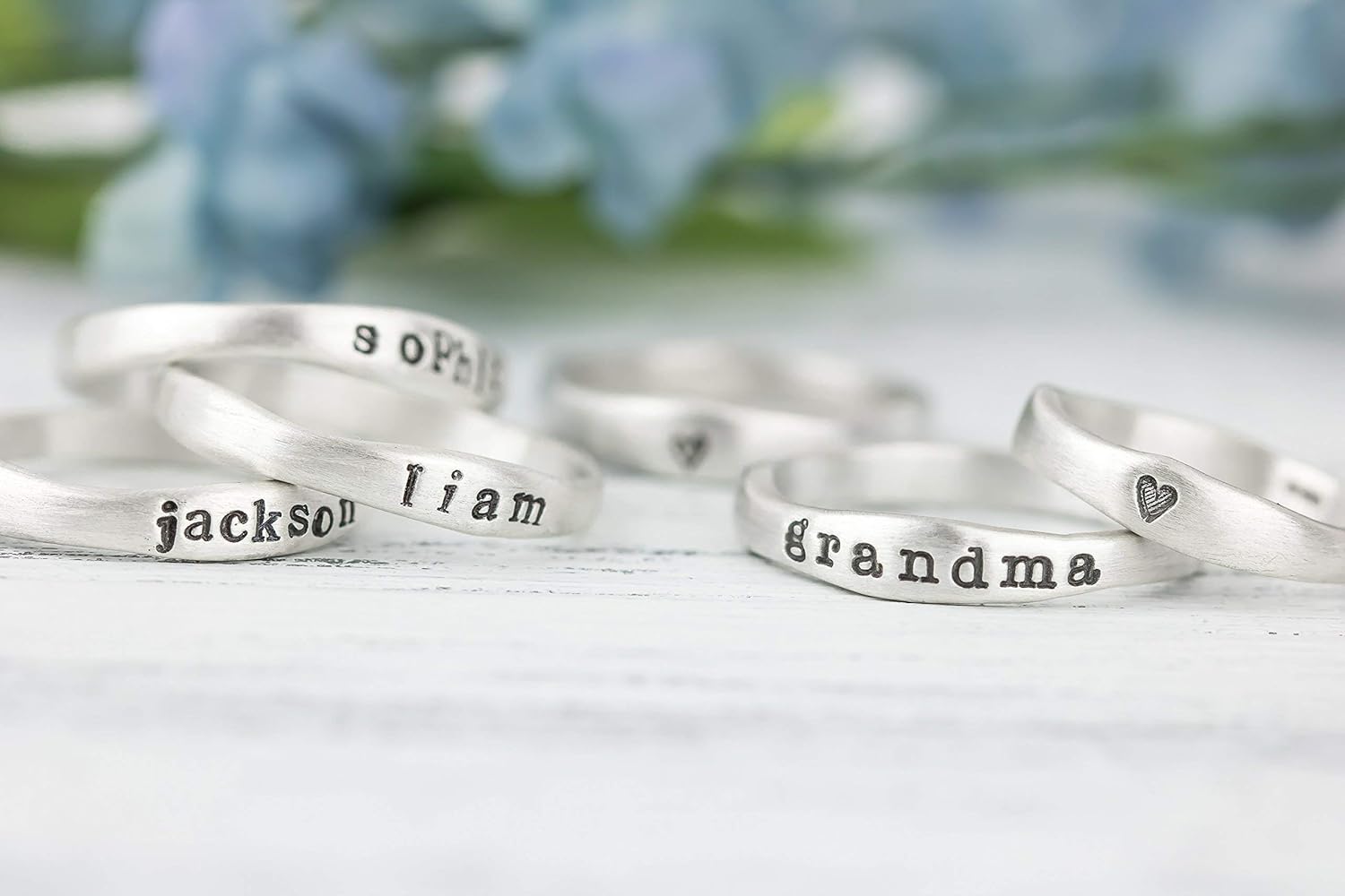Sterling Silver Name Ring Engraved Stamped Birthday Gift for Mom, Personalized Gift