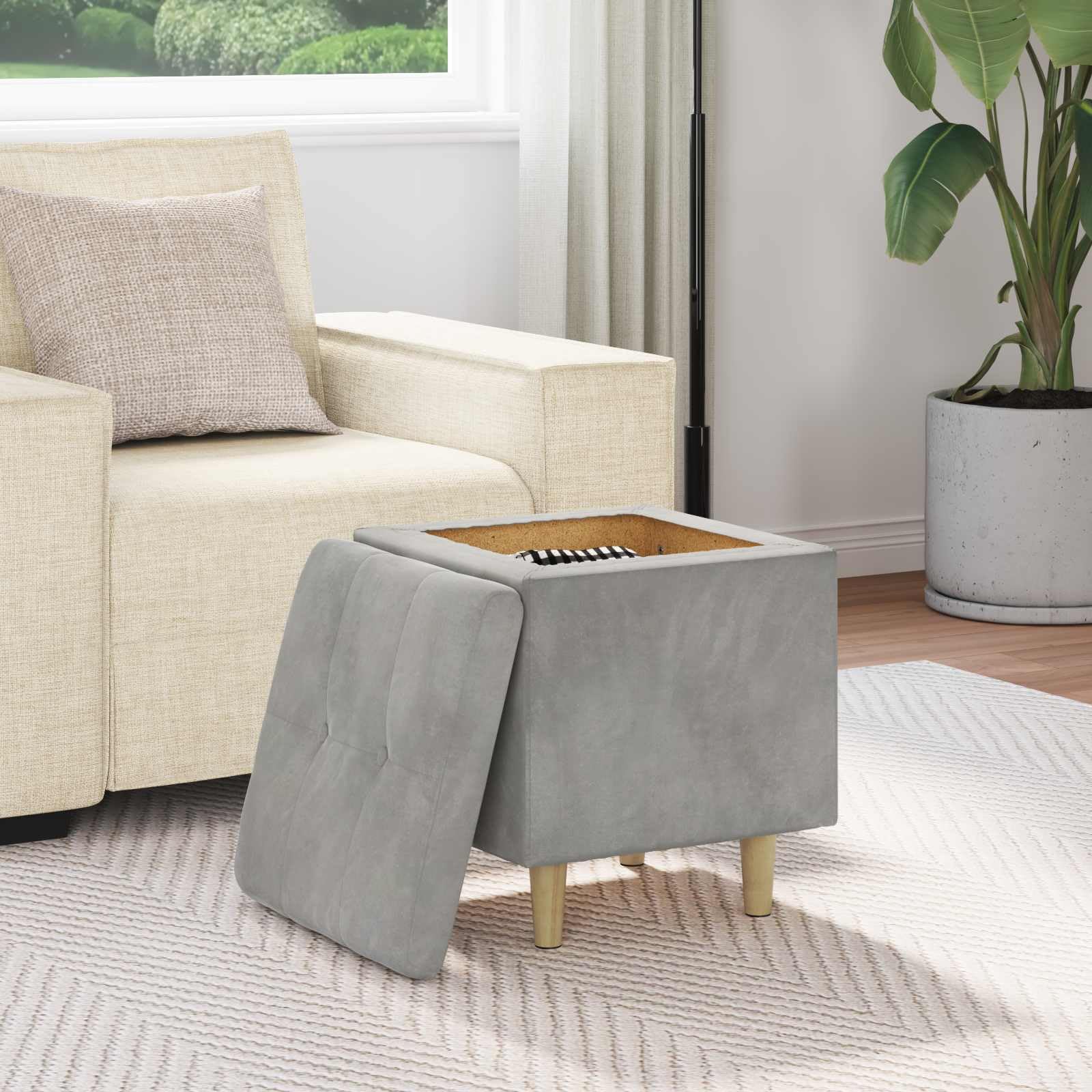 Ottoman con Almacenamiento Gris Claro 40 x 40 x 45 cm