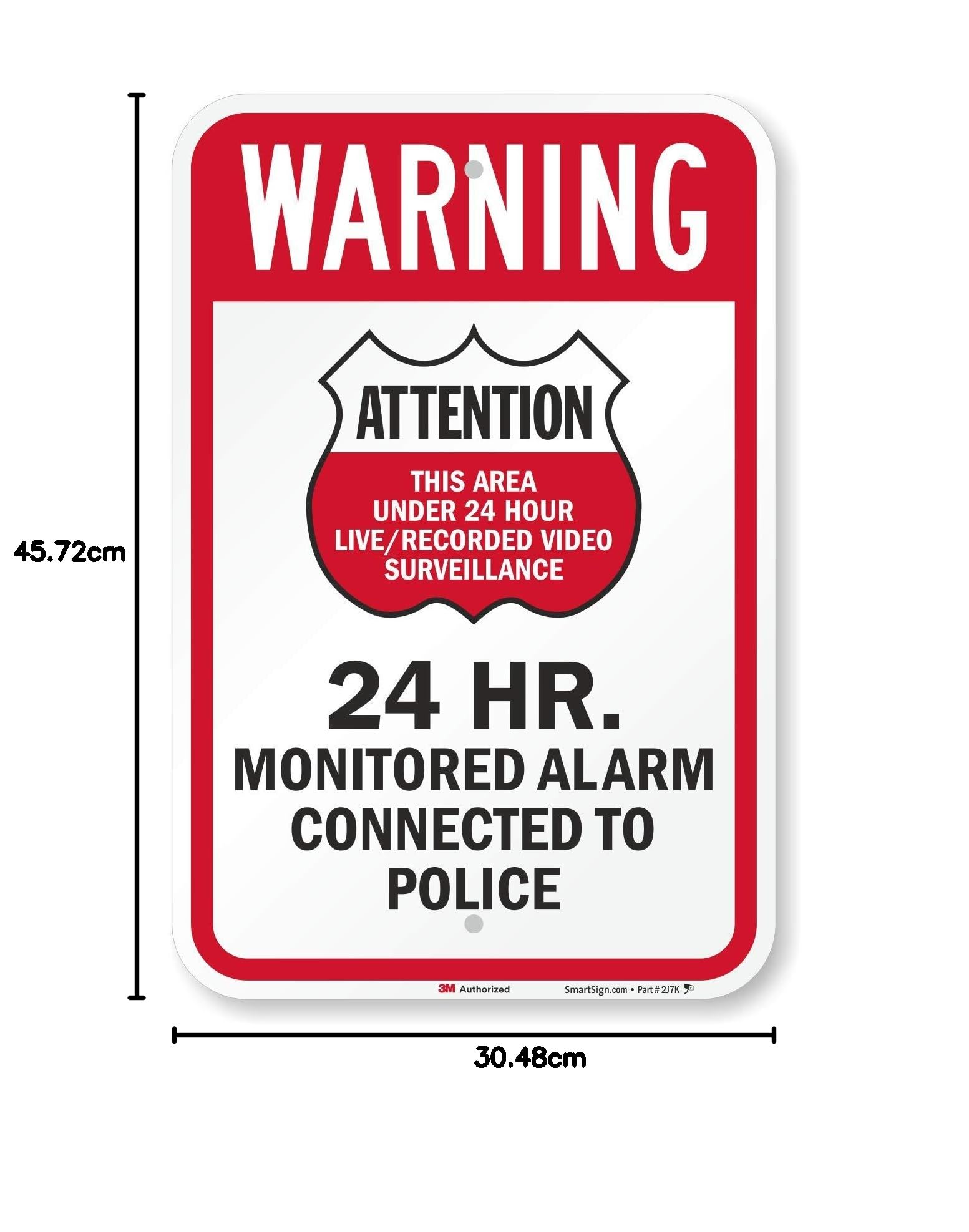SmartSign 3M Señal reflectante de alta intensidad, leyenda "Warning: Attention 24 Hr. Monitored Alarm", 18 pulgadas de alto x 12 pulgadas de ancho, negro/rojo sobre blanco