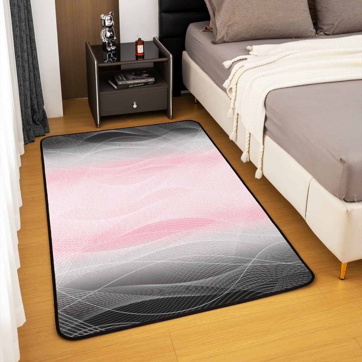 5x7 Pink and Black Living Room Rugs Boys Girls Strip Lines Area Rug for Kids Women Men Ombre Printed Decorative Carpet Set Geometric Indoor Floor Mat