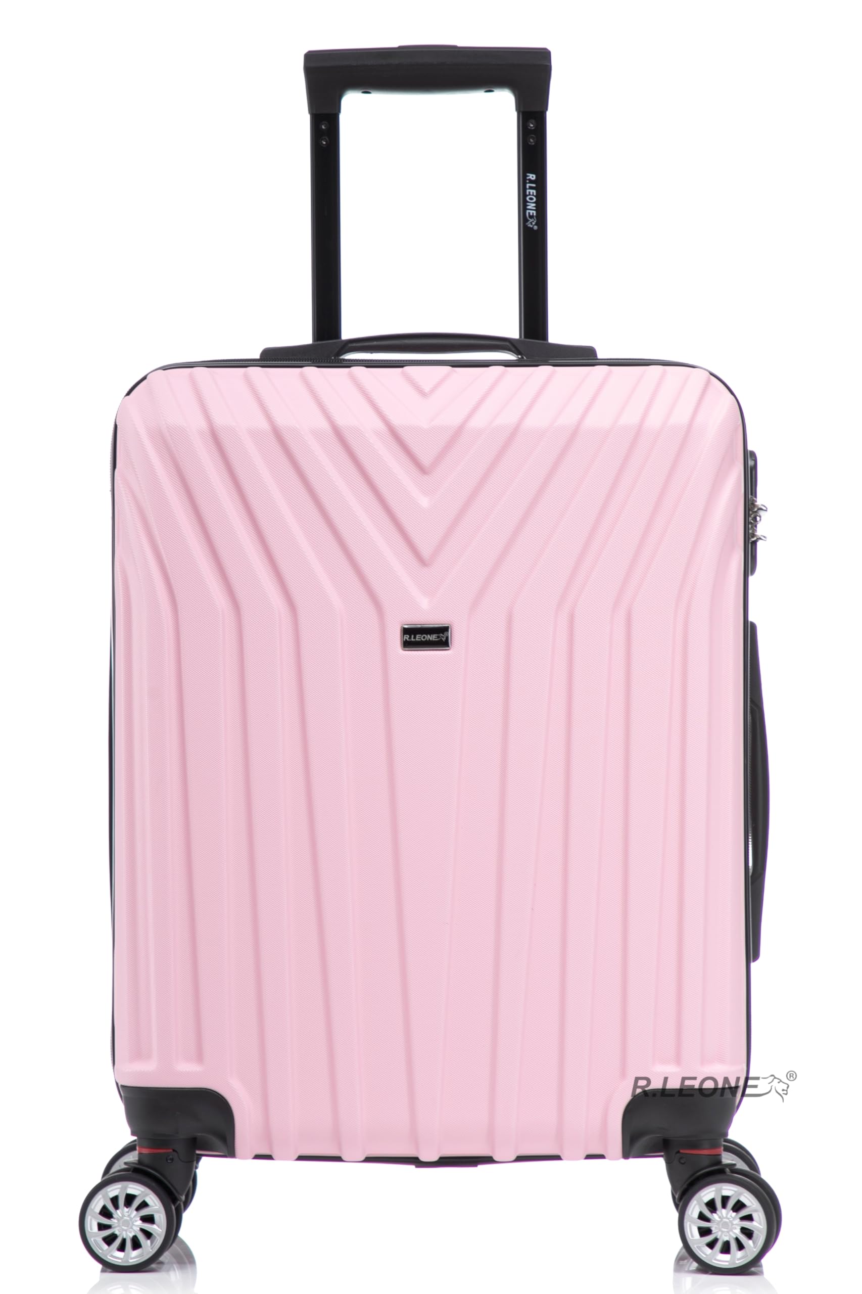 R.Leone Valigia da 1 Fino a Set 4 Trolley Rigido grande, medio, bagaglio a mano 55x40x23 cm Wizz, ITA Airways e bagaglio 45x36x20 cm EasyJet in ABS 9001 (Rosa Pastello, M Valigia Medio)