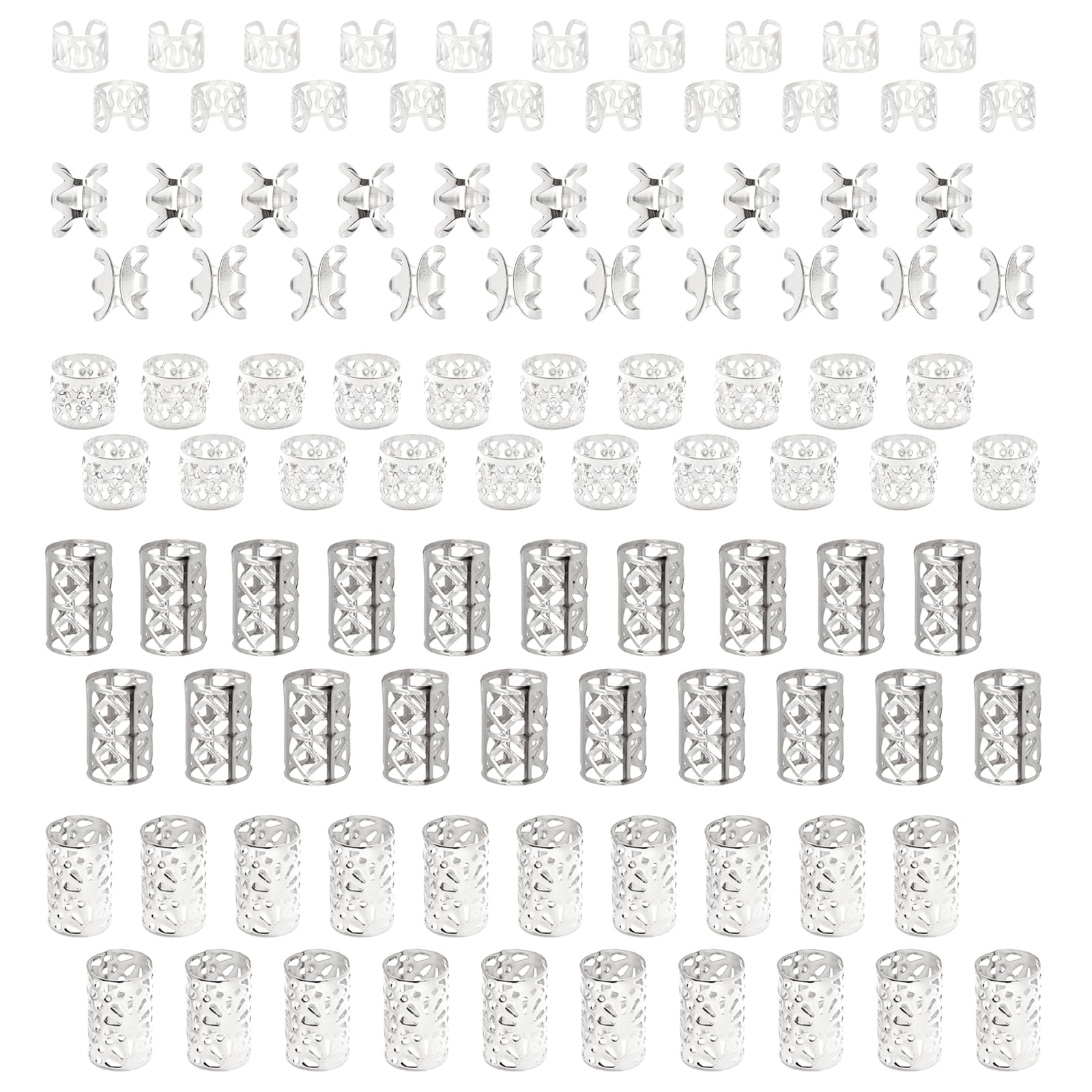 INNAL 100 Pcs Anillos para El Pelo Anillos Pelo Ajustable Anillos Trenzas Pelo Metal Argollas Pelo Adornos Trenzas Pelo para Mujer y Hombres (Plateado)