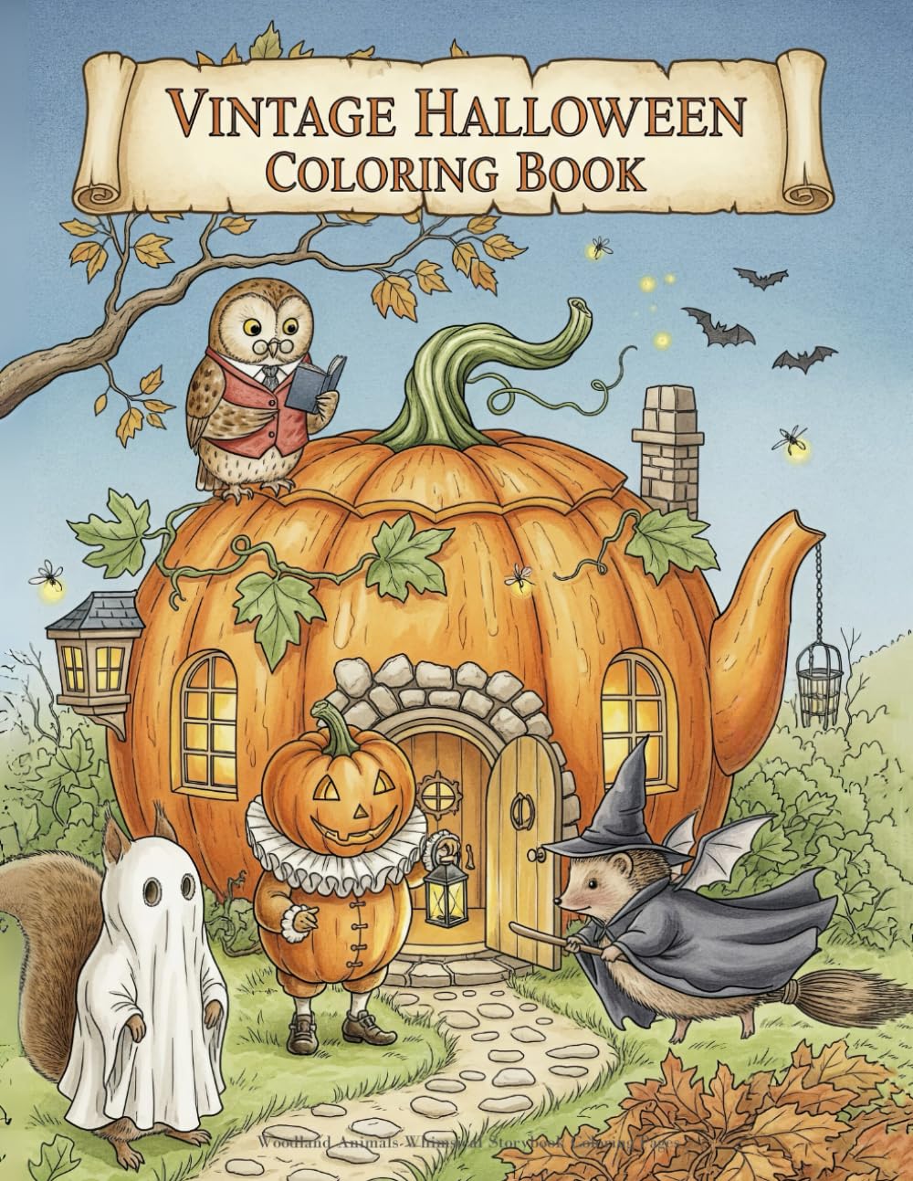 Vintage Halloween Coloring Book for Kids and Adults: Woodland Animals Whimsical Storybook Coloring Pages