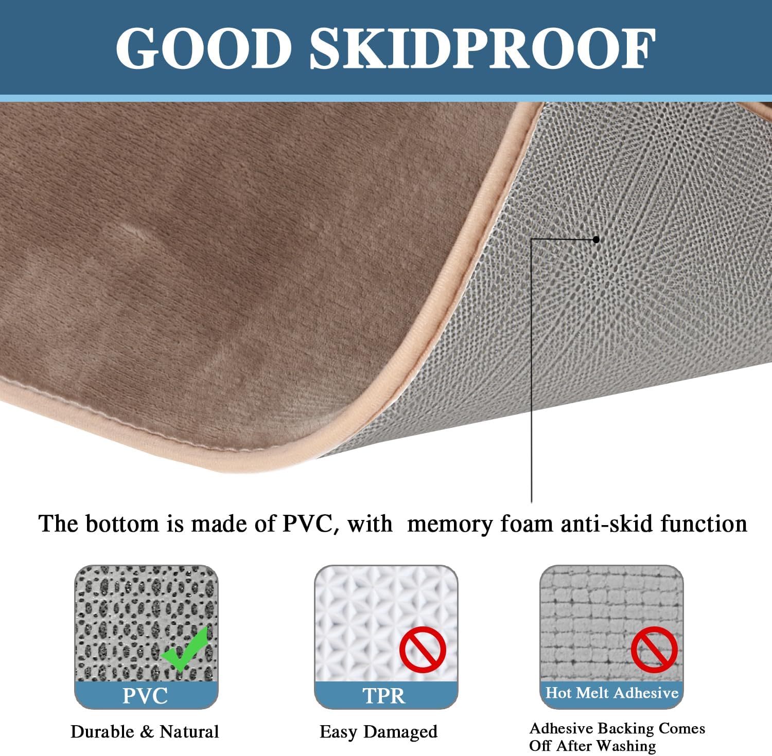 H.VERSAILTEX Bath Mat Memory Foam Bathroom Rug Flannel Velvety Luxury Extra Soft and Absorbent Non Slip Rugs for Bathroom/Bedroom Washable (Curved Set 20"x 32" Plus 20"x 20"U, Taupe) - Image 5