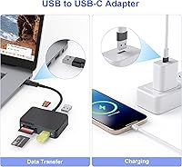Vista 5 de Lector de tarjetas SD, adaptador de tarjeta USB-C y USB 5 en 1 con SD/MicroSD/MS y puertos USB-A duales lector de tarjetas de memoria para iPhone