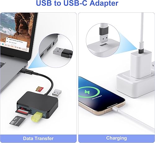Miniatura 5 de Lector de tarjetas SD, adaptador de tarjeta USB-C y USB 5 en 1 con SD/MicroSD/MS y puertos USB-A duales lector de tarjetas de memoria para iPhone