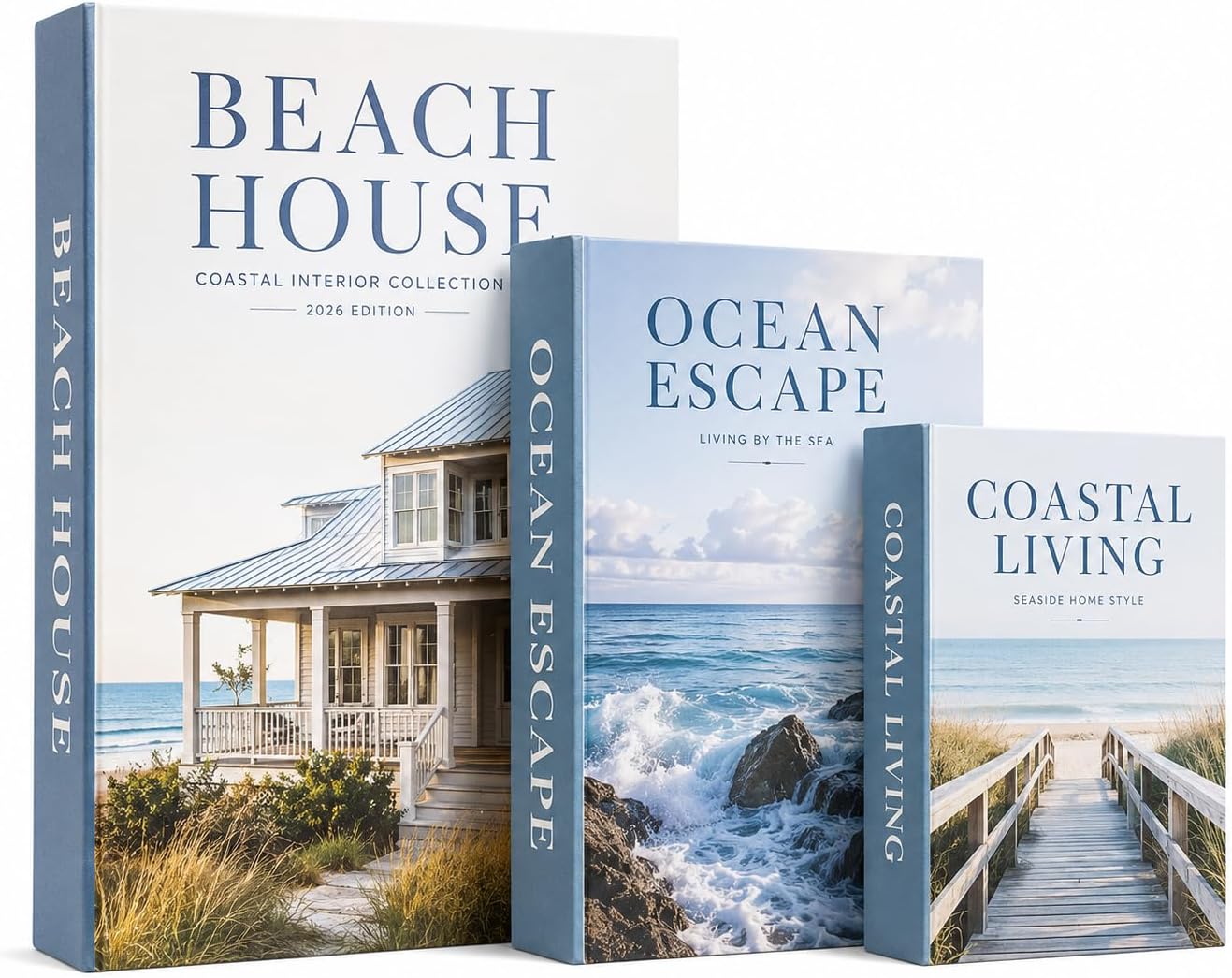 Coastal Blue Decorative Storage Books Set of 3 with Hidden Storage