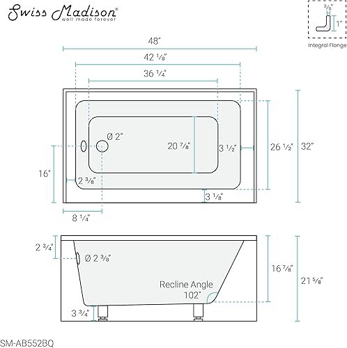 Vista 267 de Swiss Madison Well Made Forever SM-AB540MB Voltaire - Bañera de alcoba con faldón, 60 x 30 pulgadas, negro mate Mate negro