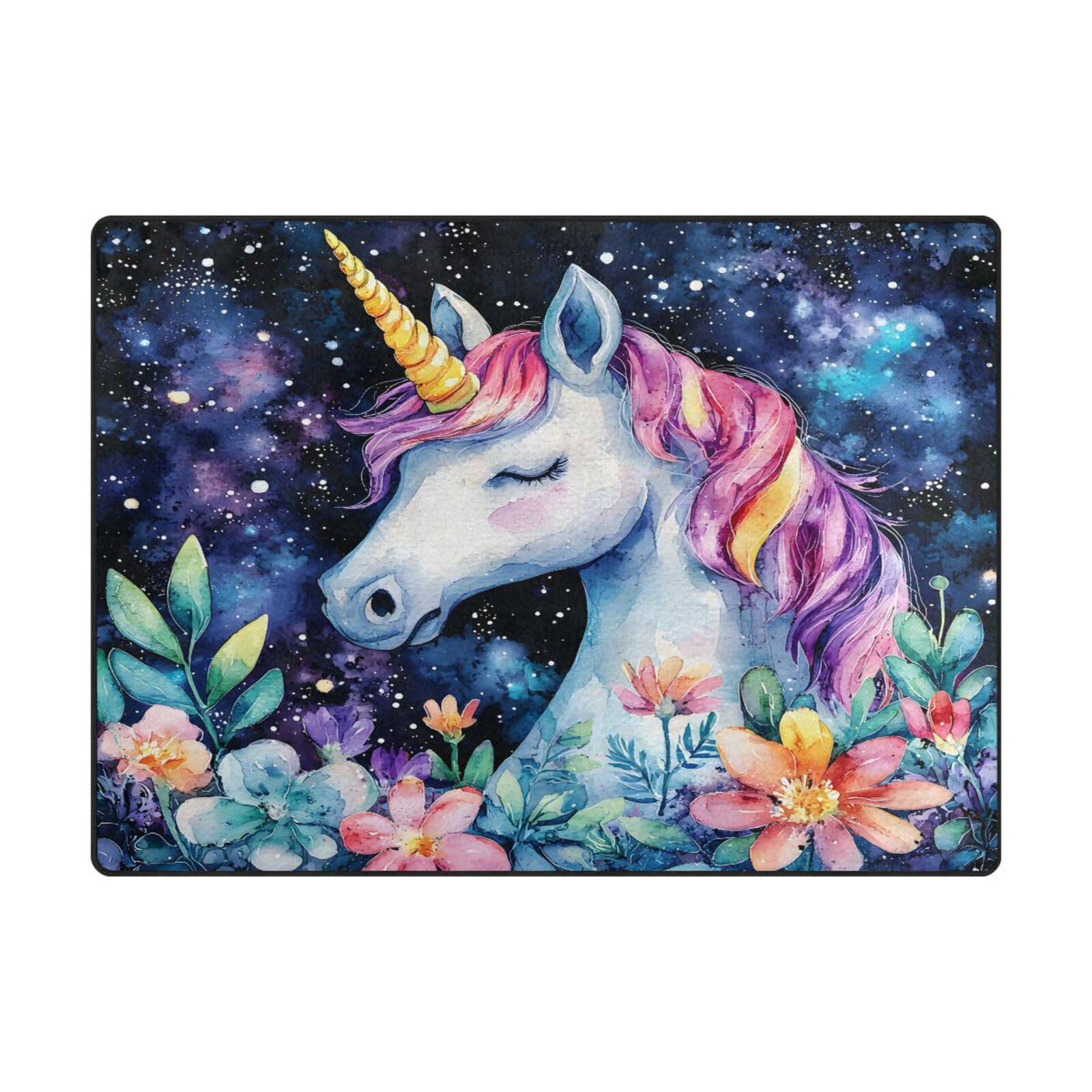 Tapis doux salon grand tapis motif floral licorne galaxie 203x147