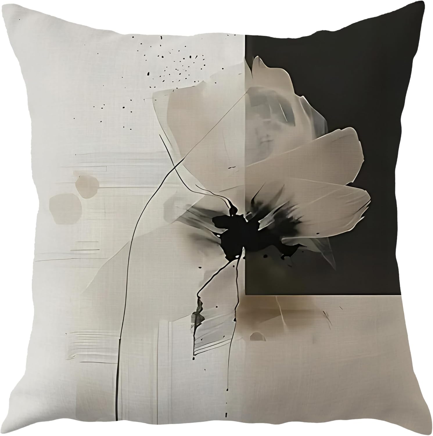 Boho Modern Abstract Floral Pillow Covers 18x18, Neutral Home Room Decor, Beige and Black Contemporary Flower Decorative Throw Pillow Covers for Living Room Bedroom