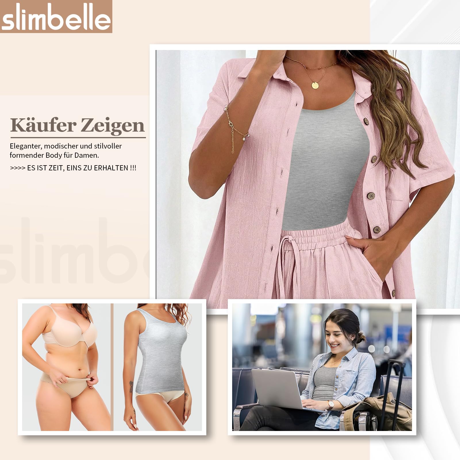 SLIMBELLE Damski biustonosz podkoszulek Basic Tank Tops ze zintegrowanym biustonoszem, szerokie ramiączka, bezszwowa podeszwa, bez fiszbin, wyściełana koszula, okrągły dekolt, koszula z braletką