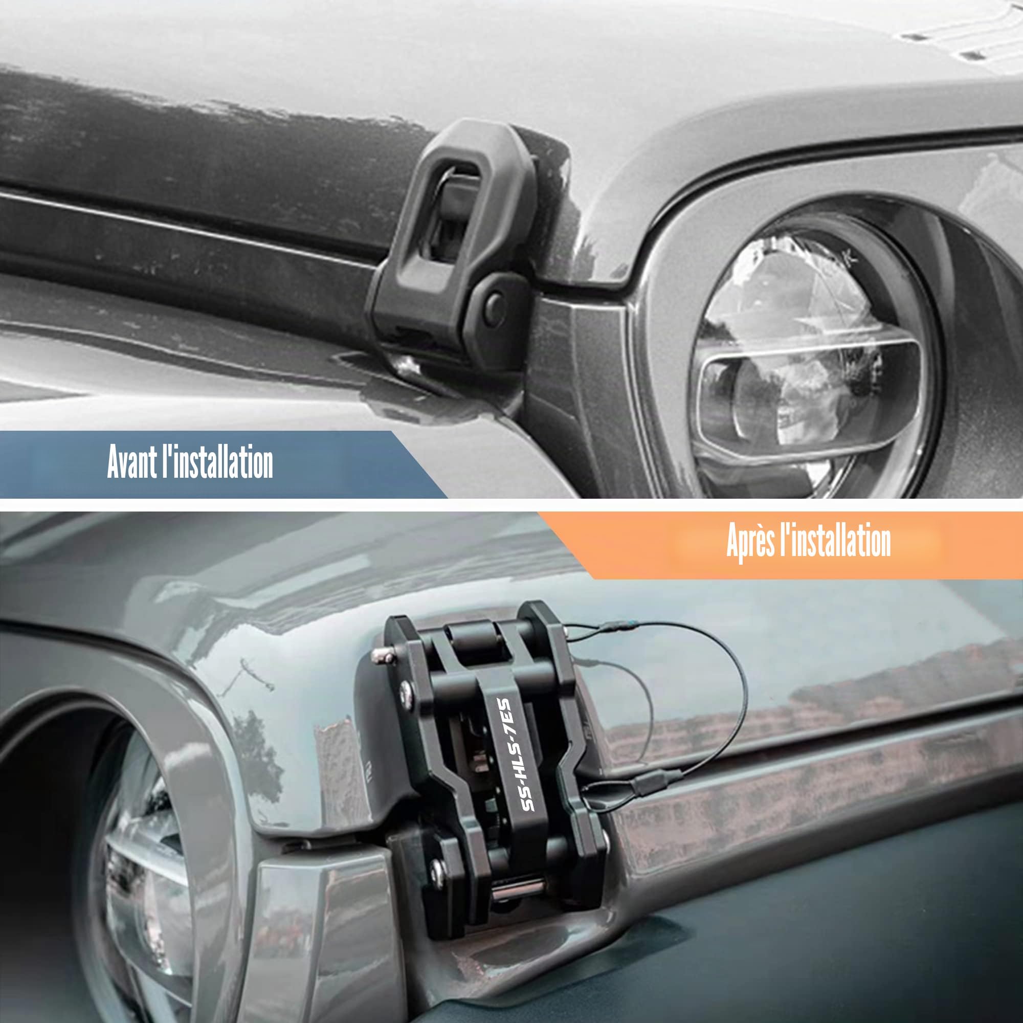 MWNYO Loquets de capot de rechange en aluminium pour Jeep Wrangler JK/JKU 2007-2017, JL/JLU 2018+ et Jeep Gladiator 2020+ avec design peint et breveté (noir, 1 paire)