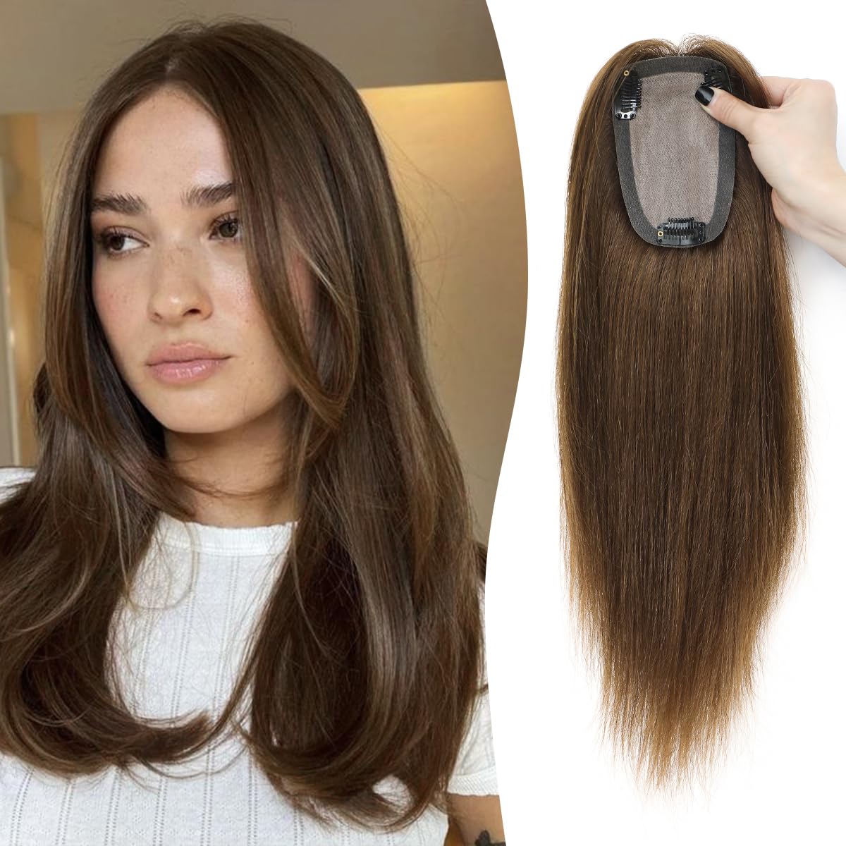 PANEWAY Hair Toppers for Women Real Human Hair 14inch No Bangs 3''x5'' Skin Scalp Hair Toppers for Women Upgrade Premium Remy Hair toppers hair pieces for women-R7