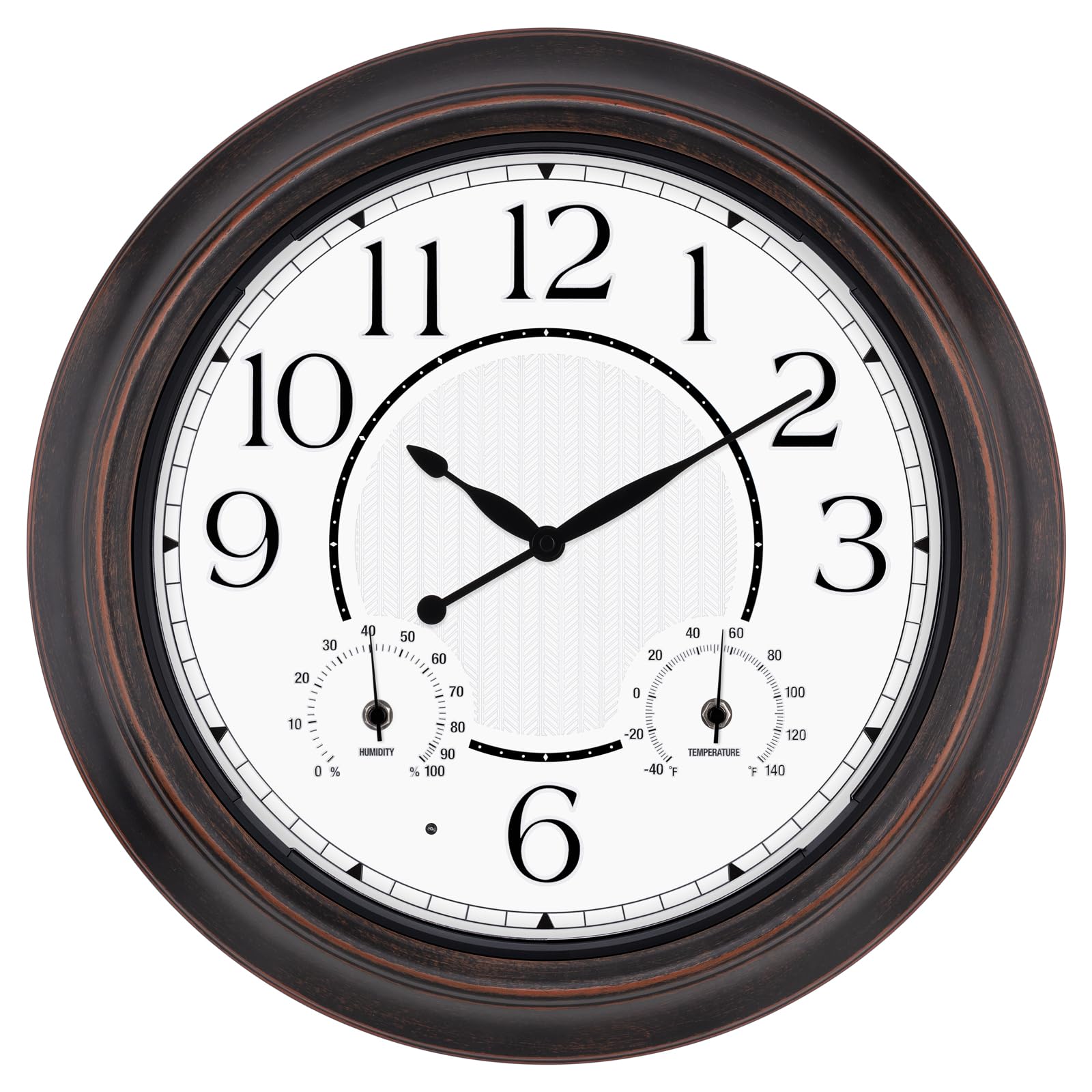 Koosome Illuminated Indoor Outdoor Clocks Waterproof with Thermometer and Hygrometer Combo, Large 18 Inch Retro Silent Battery Operated Waterproof Wall Clock for Patio Pool Garden Yard Home (Bronze)