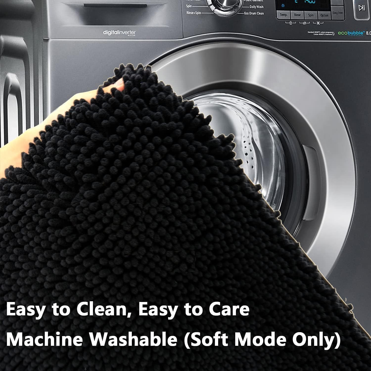 Badezimmermatten-Set, 3-teilig, Bad- und WC-Vorleger-Set, ultraweich, Chenille, rutschfest, Badematten-Set, waschbar, super saugfähig, Schwarz
