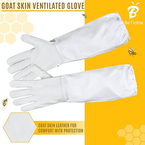 Miniatura 5 de Be Noble Traje de abeja a prueba de picaduras con un par de guantes de apicultor, traje profesional de apicultura con velo de esgrima extraíble. (XL)