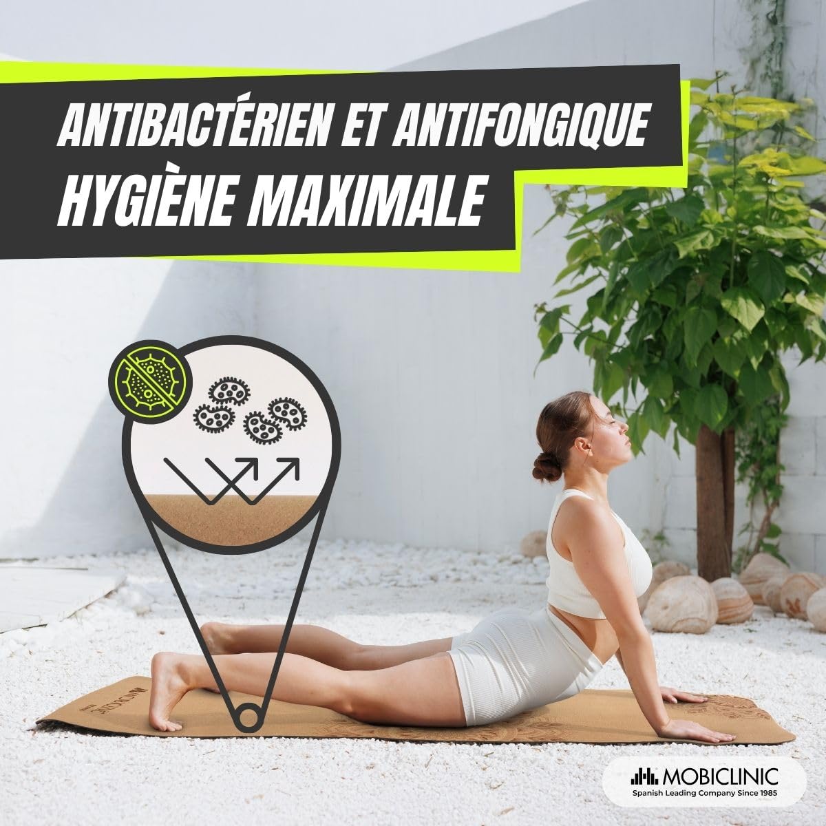 Mobiclinic®, Tapis de yoga liège naturel, Antidérapant, Sac transport, Antimicrobien, 4mm d'épaisseur, 100% TPE recyclable, 183x61cm, Mandala design, Ey-02, Pilates, Fitness