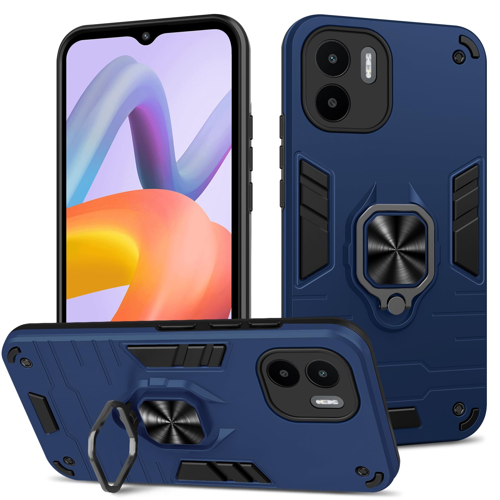 Funda para Samsung Galaxy A13 4G con Cristal Templado Protector Pantalla, Carcasa Antigolpes con Soporte anular metálico, Case Protectora de Grado Militar, Negro — view 207
