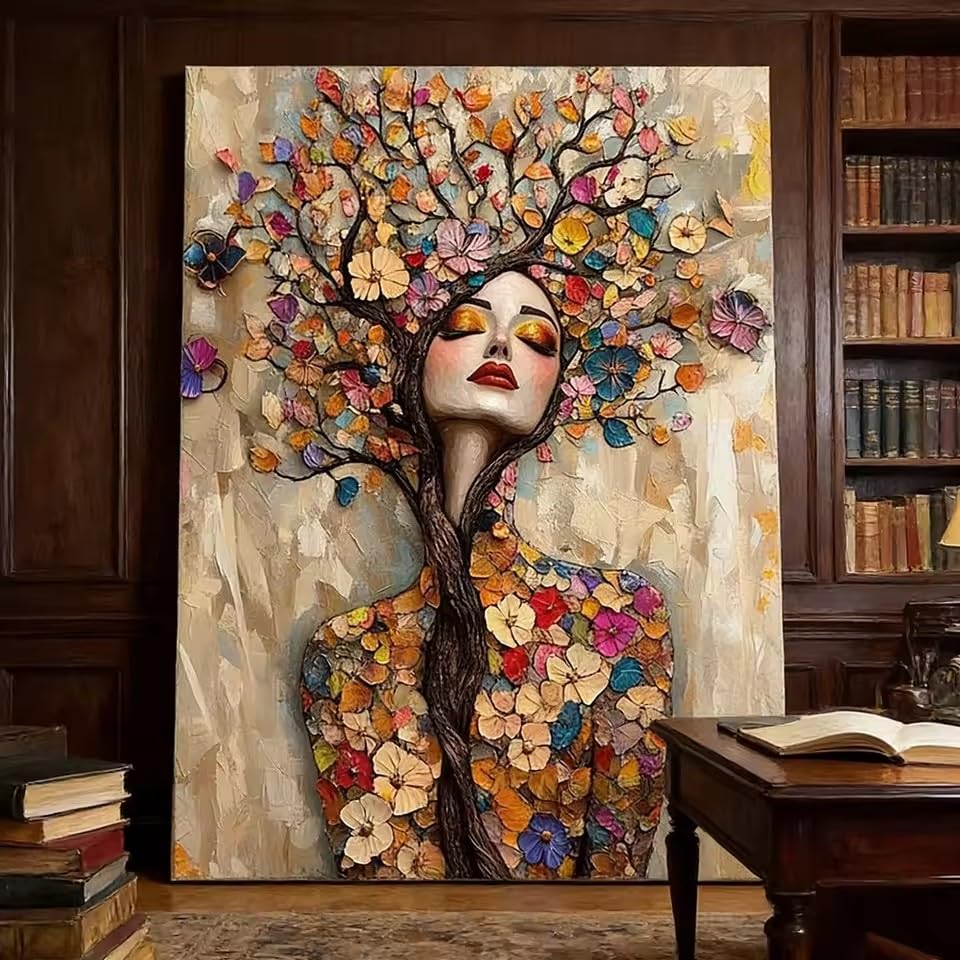 Arbre de Vie tableau abstrait floral déco maison peinture moderne sur toile déesse des fleurs