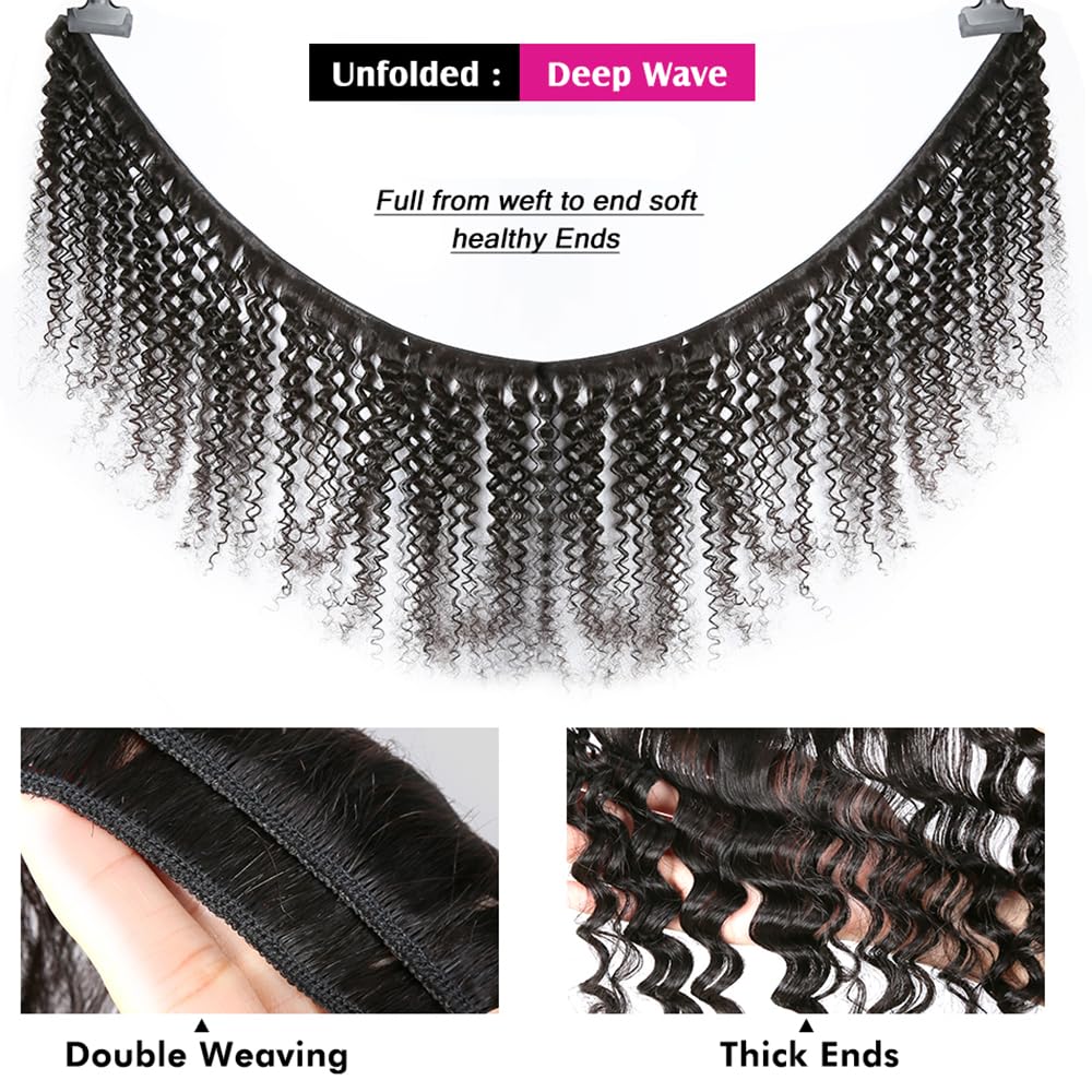 Human Hair Bundles Extensions de cheveux humains #1B Natural Black Color Deep Wave Echthaar Tressen Human Hair Extension 1 Bundles Totaling 100 Grams12 Pouces