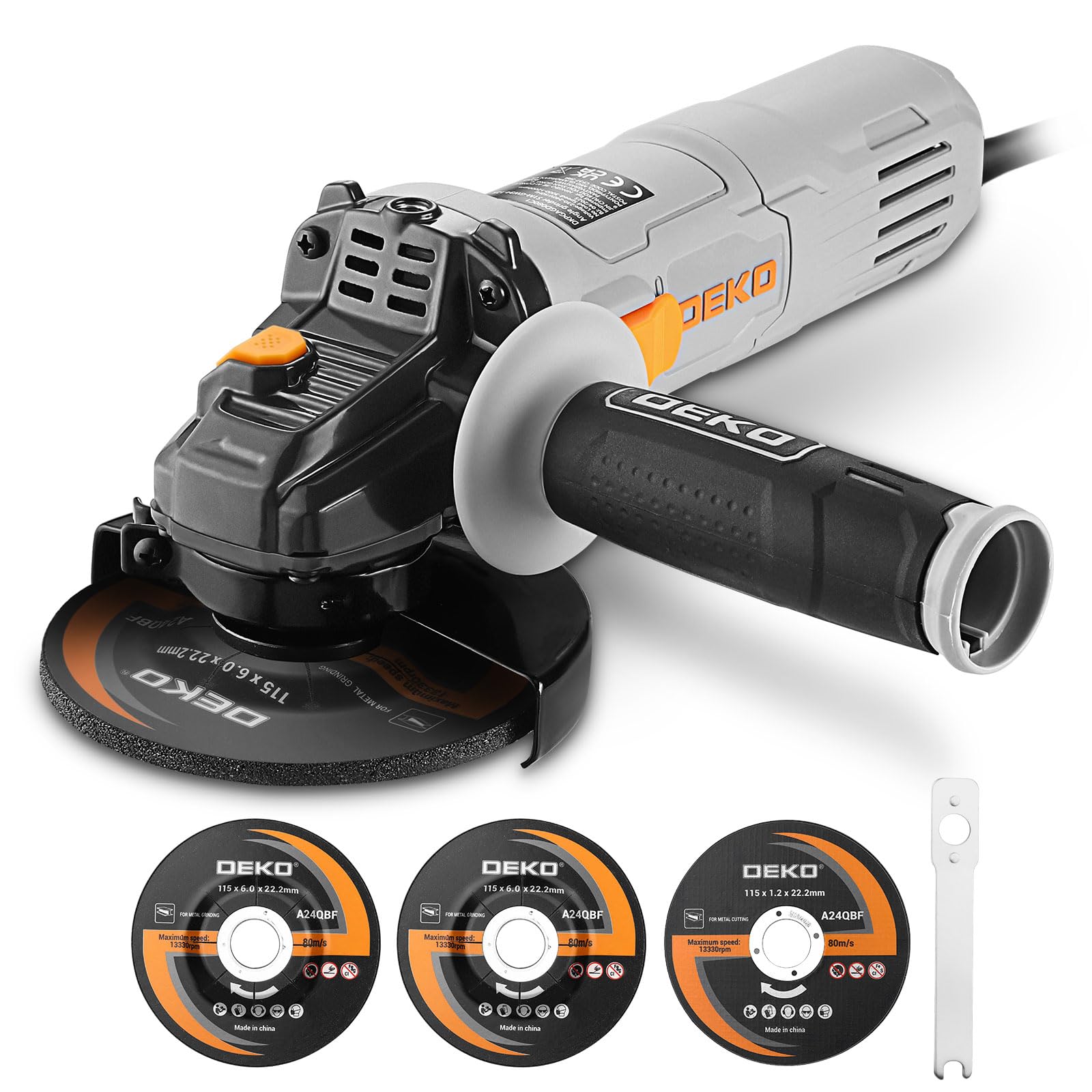 Angle Grinder Power Tool: DEKOPRO 115mm 800W Corded Electric Angle Grinder with 2 Grinding Discs 1 Cutting disc - for Cutting, Polishing and Sanding