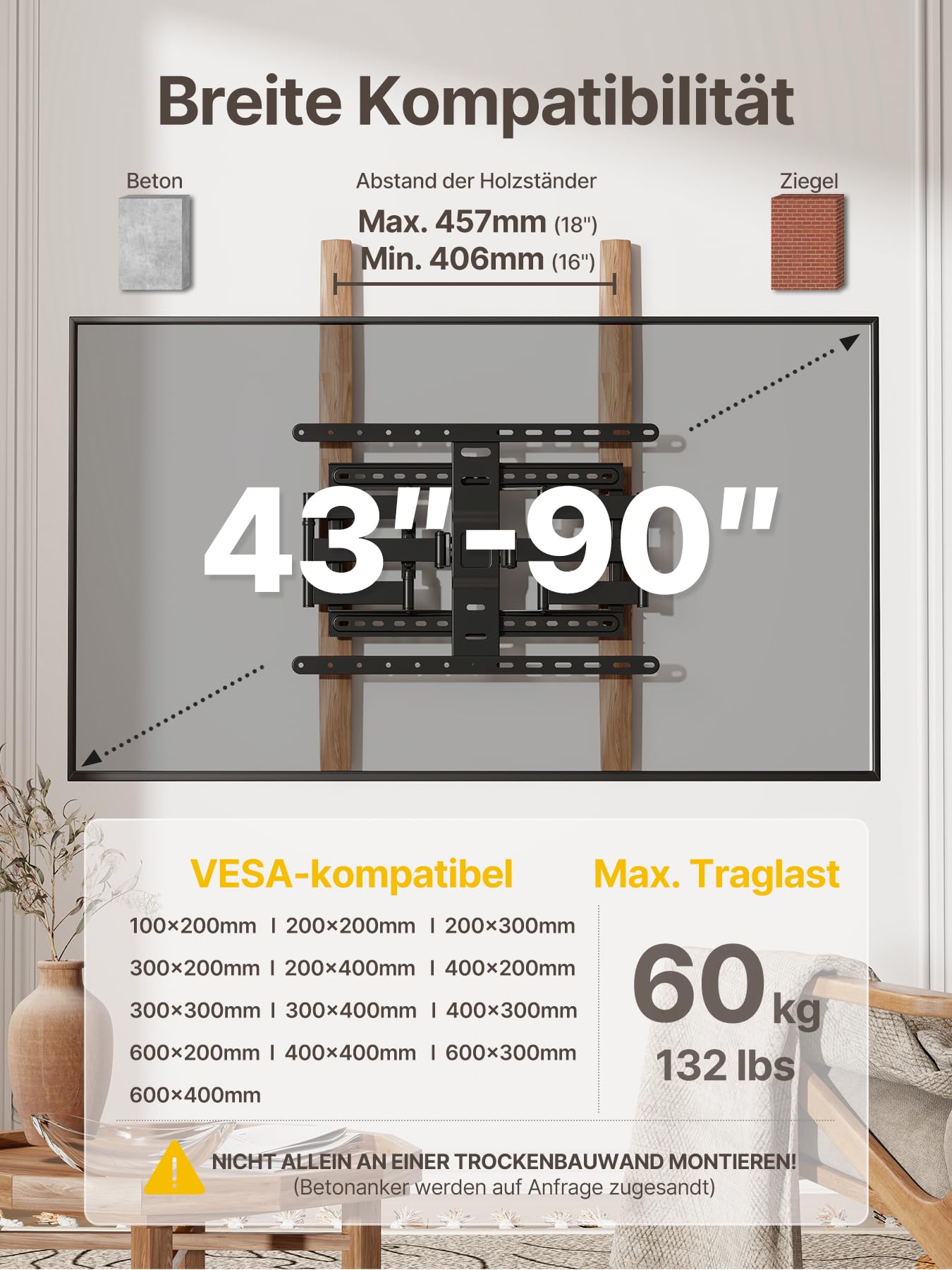 Supporto per TV Ultra Slim 43-90 Pollici VESA 600 x 400mm - Dettaglio