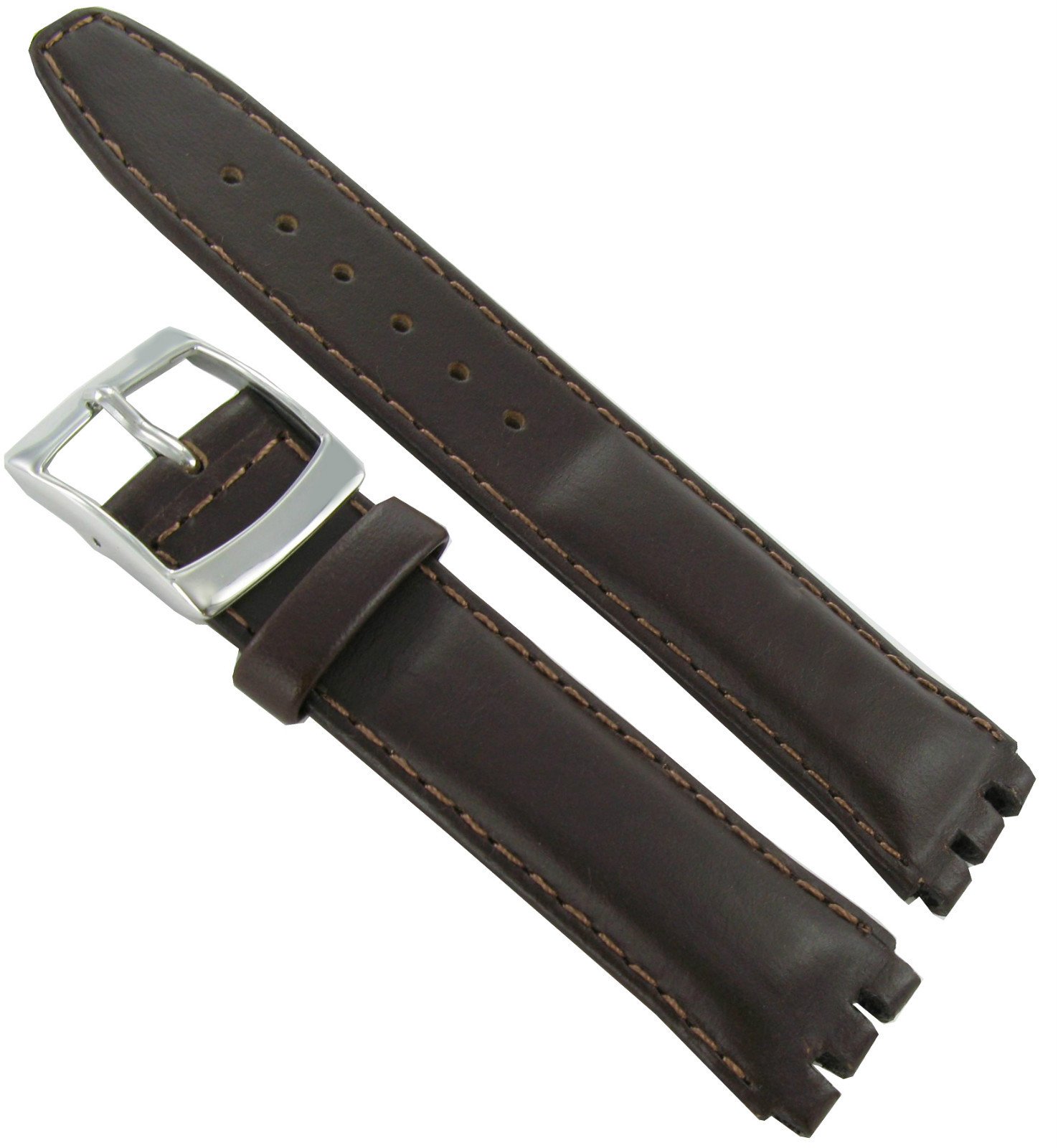 17mm Genuine Oiled Leather Padded Stitched Dark Brown Watch Band Fits Swatch