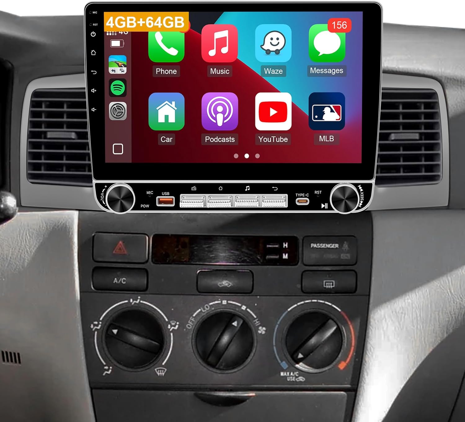 Leadfan 4G+64G Android 13 Car Radio for (Non JBL) Toyota Corolla 2003 2004 2005 2006 2007 2008 Stereo, 10.1Inch IPS Screen with Carplay Android Auto Backup Camera SWC, with Physical Button